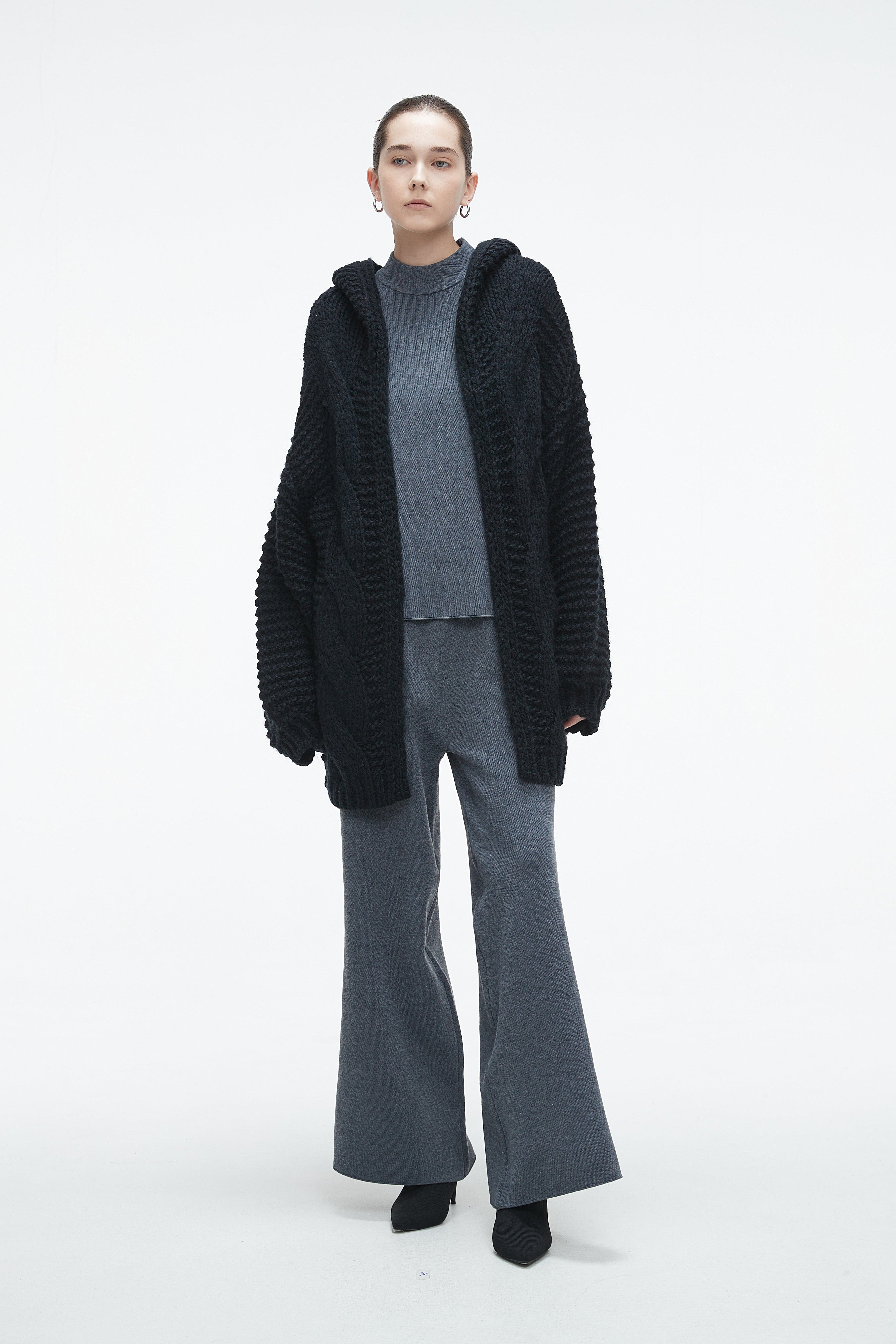 Long Wool Cardigan with Long Sleeves - Winter