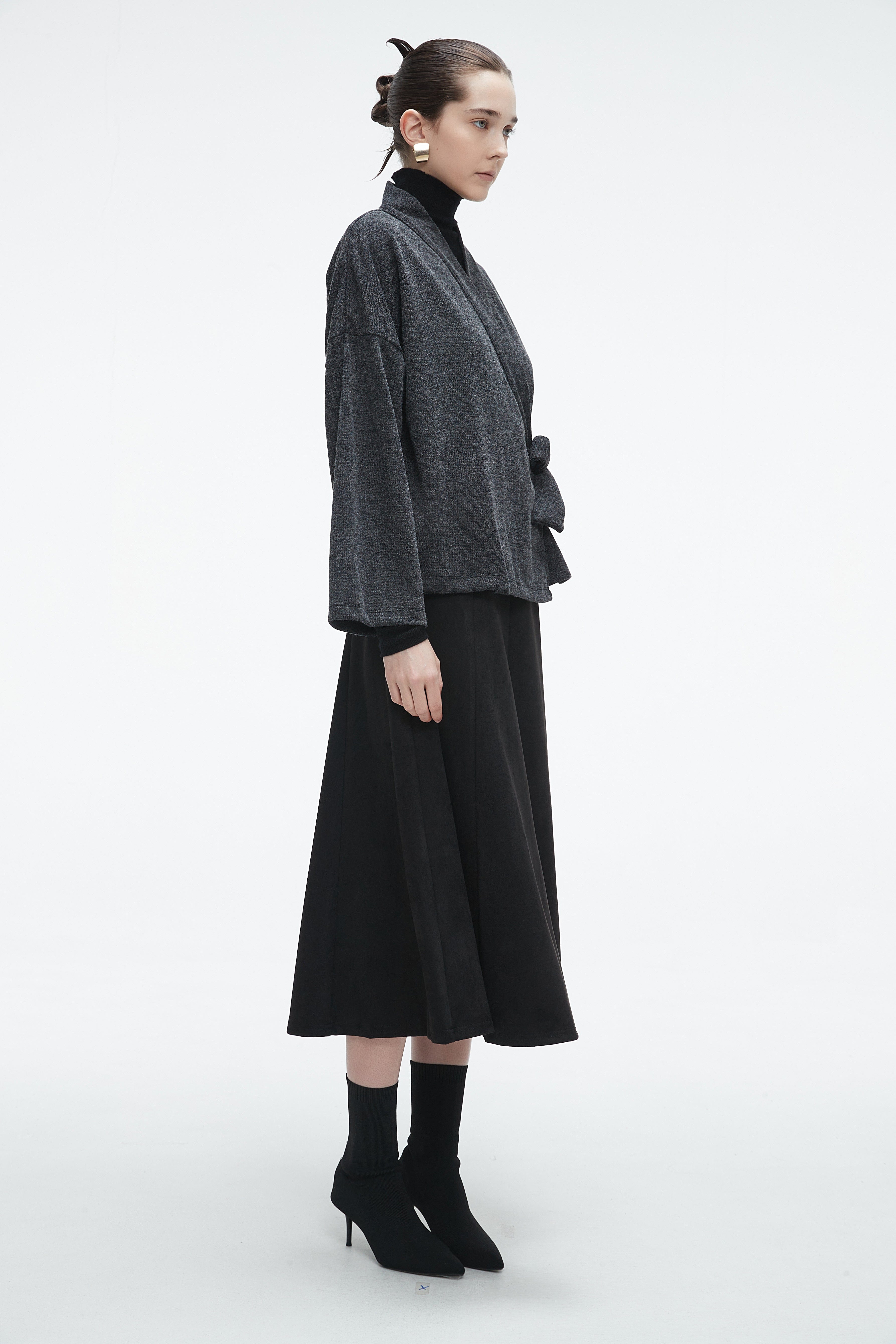 Plain Wrap Cardigan with Side Tie and Long Sleeves