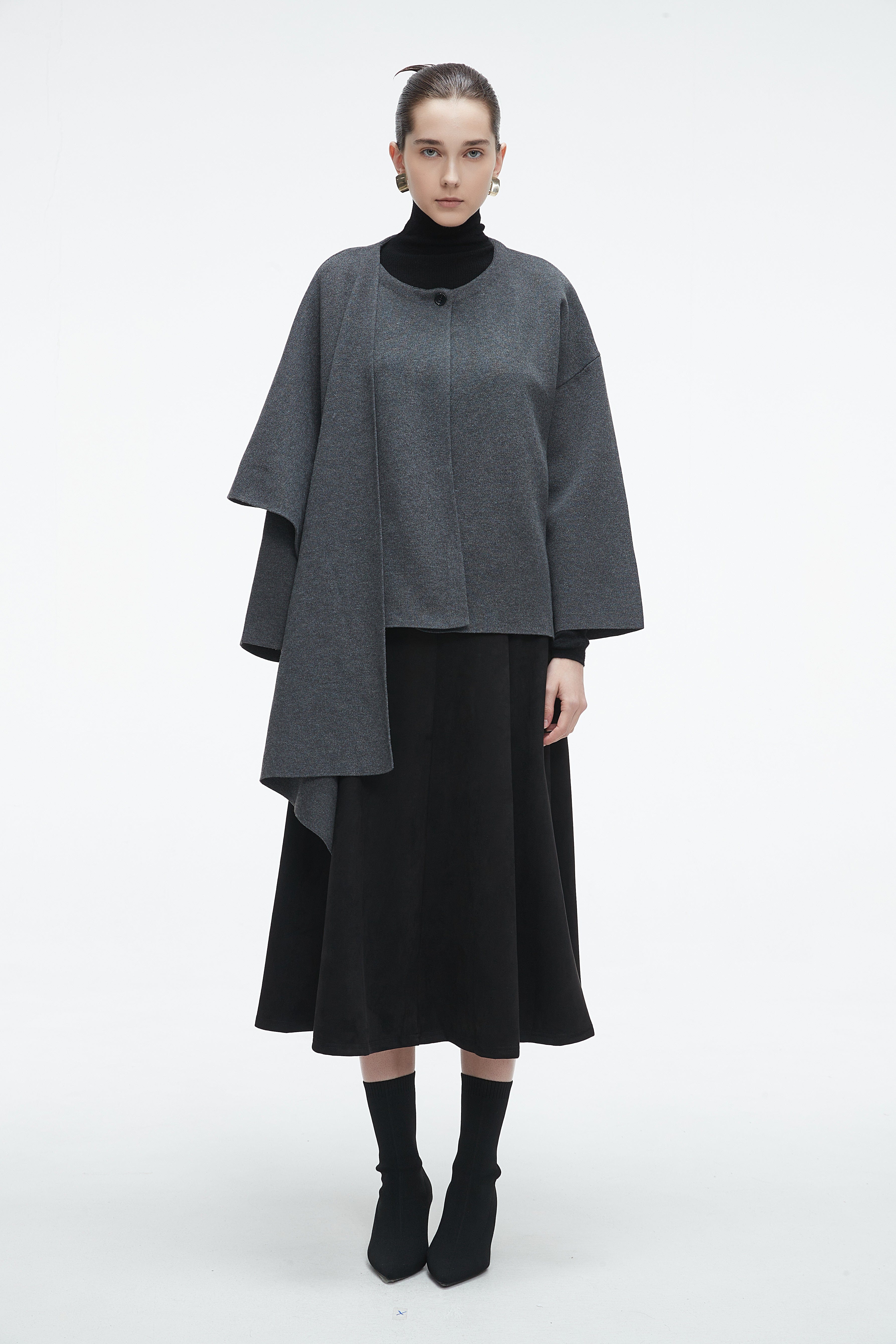 Winter Long Sleeve Blouse With Shoulder Scarf Design