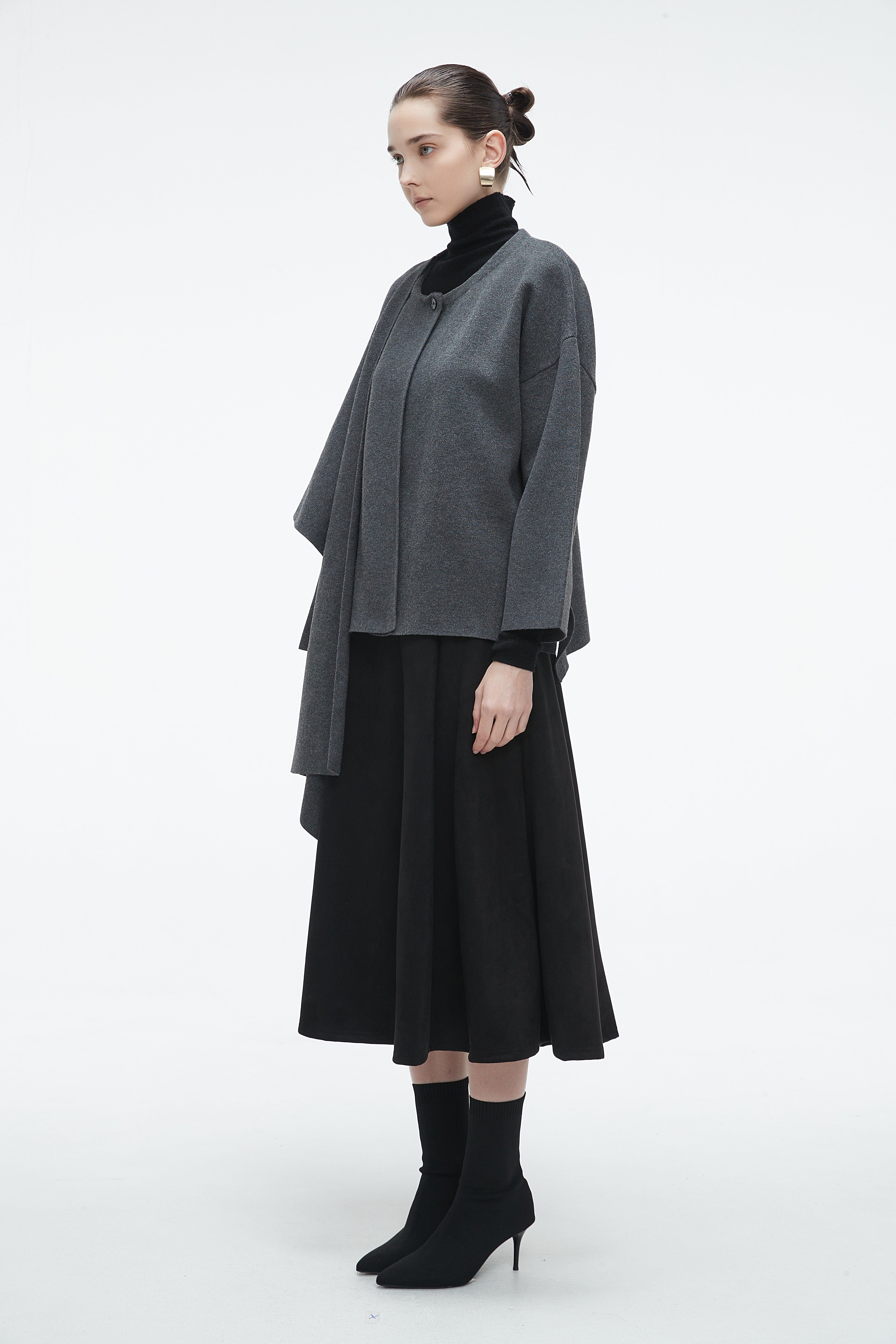 Winter Long Sleeve Blouse With Shoulder Scarf Design