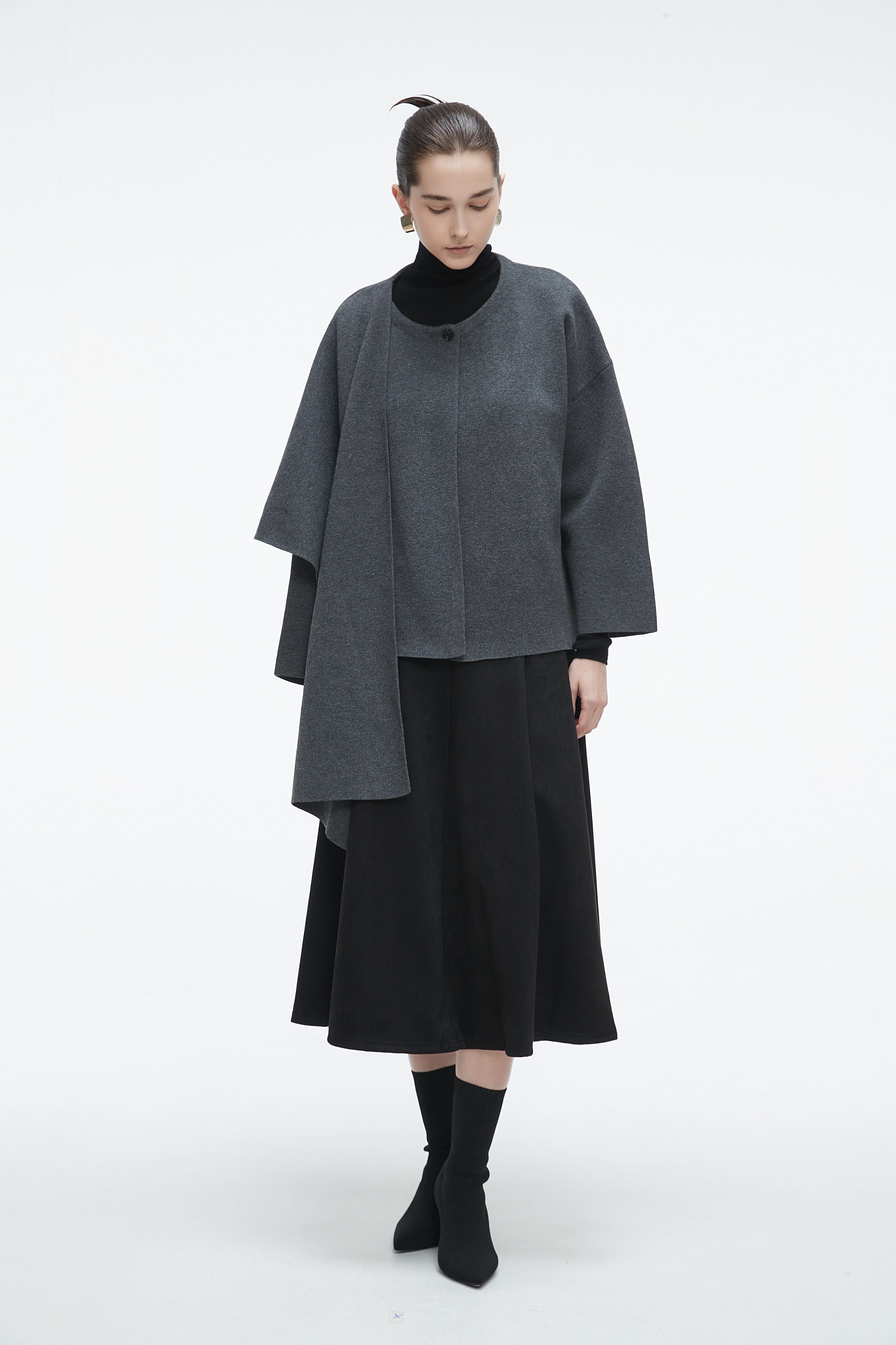 Winter Long Sleeve Blouse With Shoulder Scarf Design