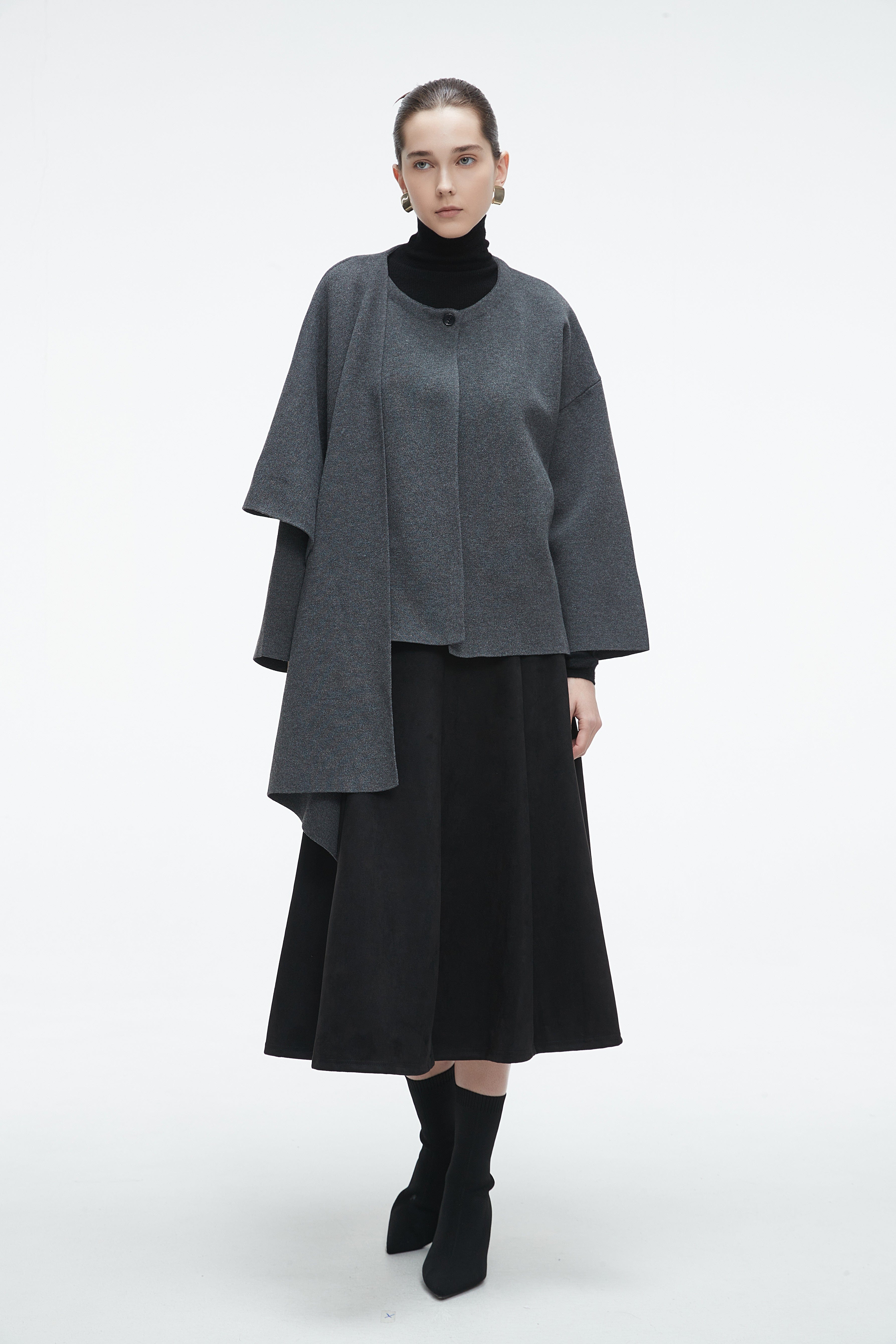 Winter Long Sleeve Blouse With Shoulder Scarf Design