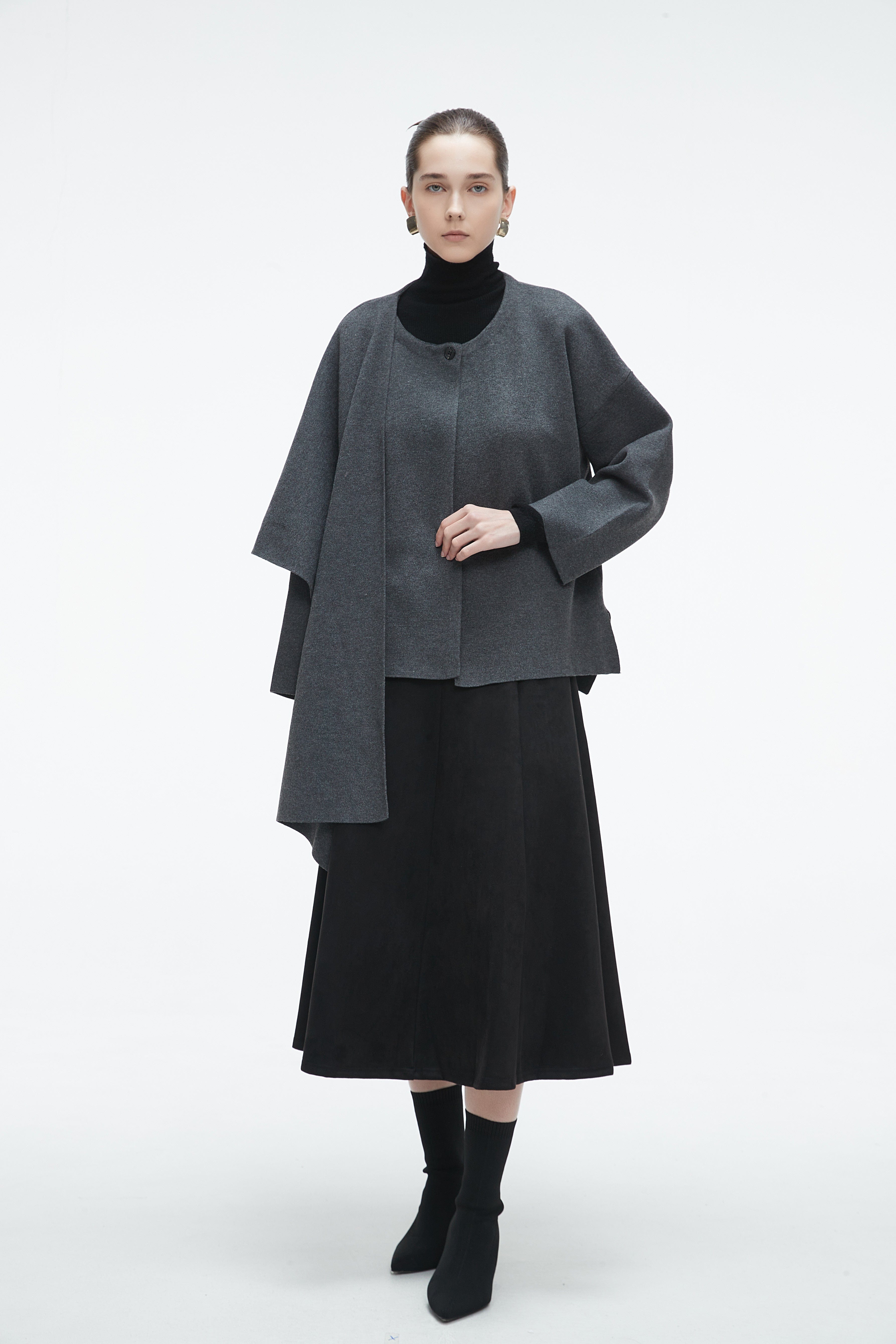 Winter Long Sleeve Blouse With Shoulder Scarf Design