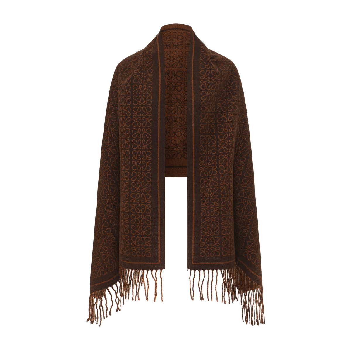 Long Patterned Oval-Neck Scarf With Bottom Fringe