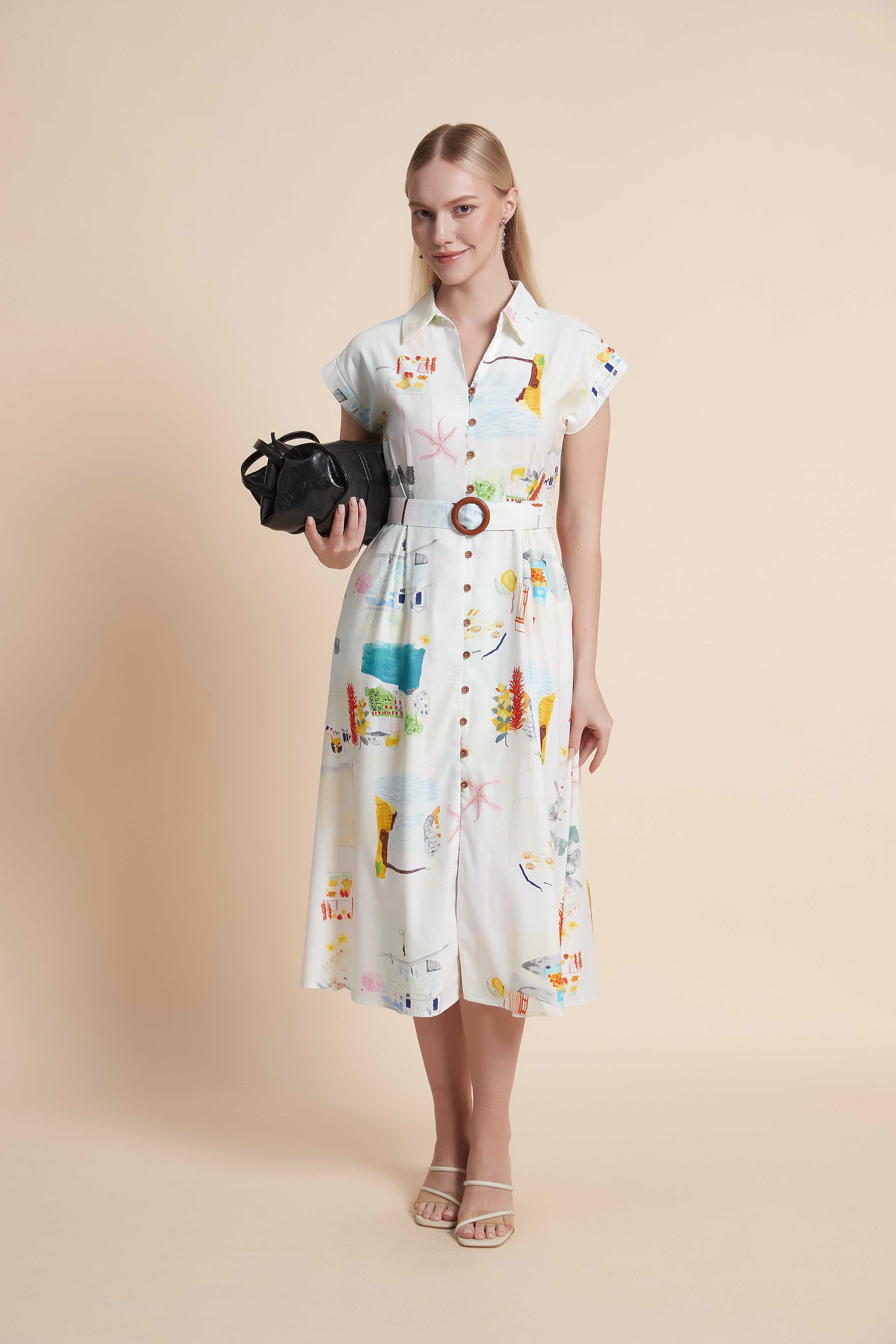 Floral Short-Sleeve Midi Dress