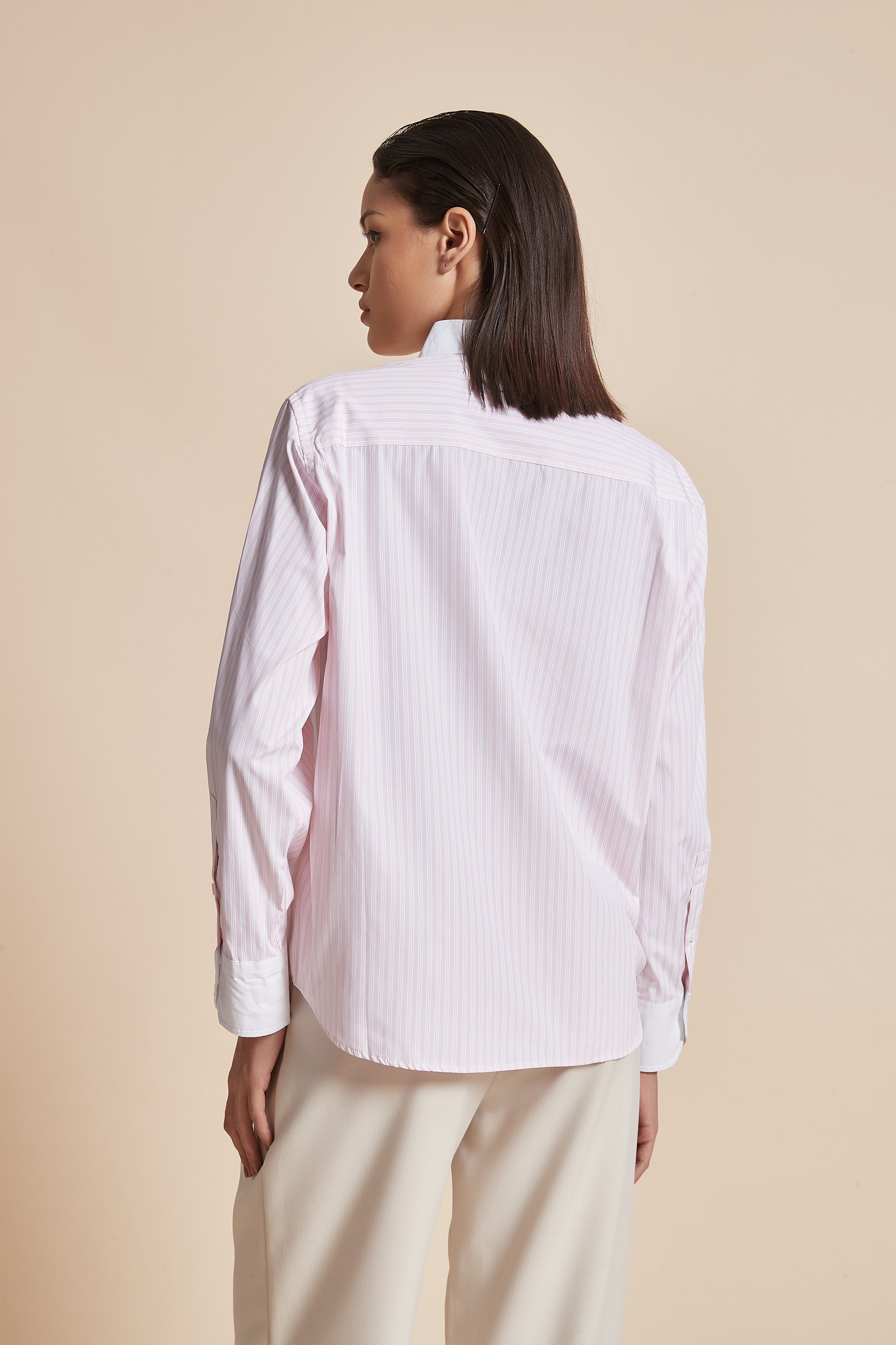 Yola Women's Blouse with Long Sleeves, Shirt Collar, and Vertical Stripes