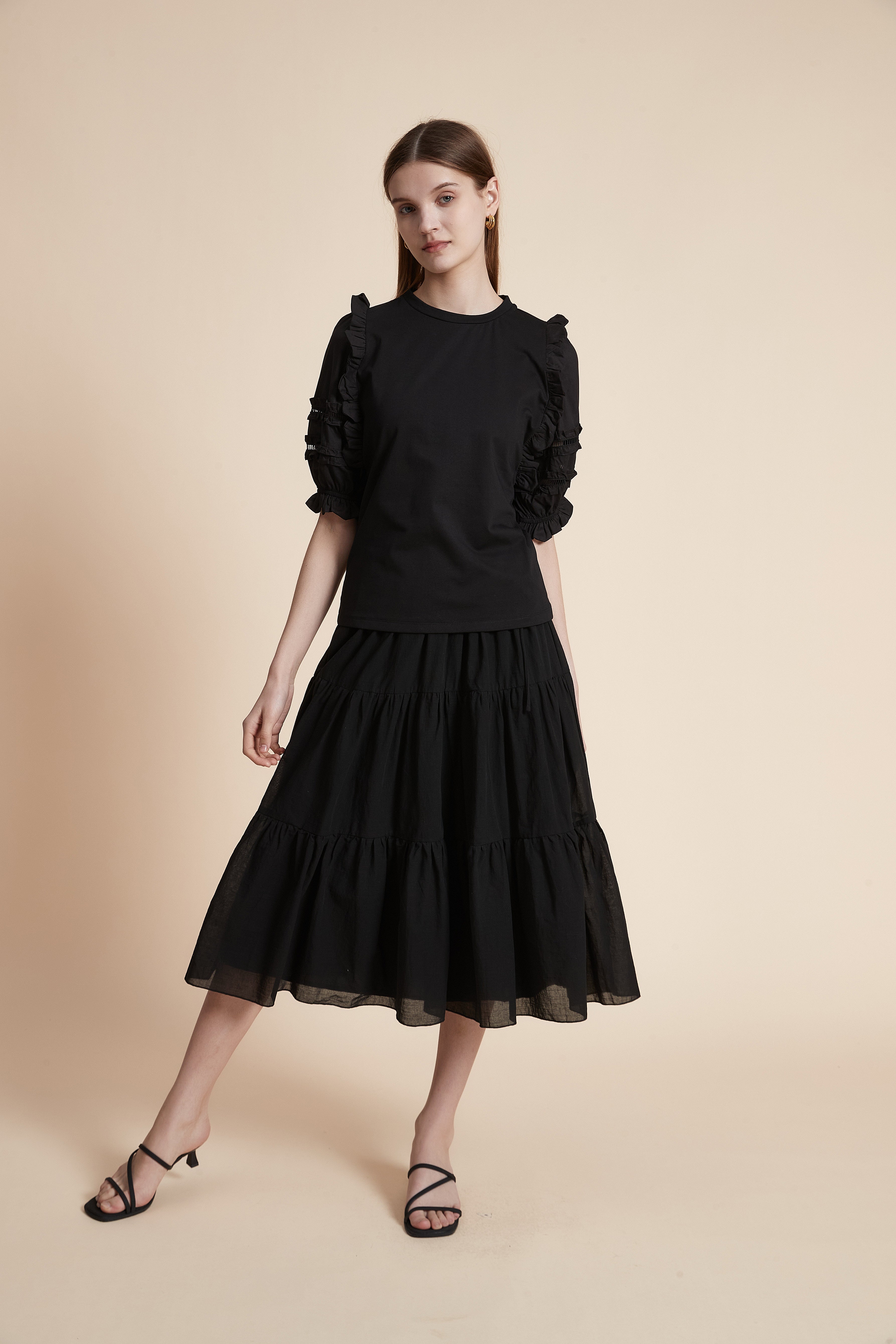 Solid Color Long Skirt with Elastic Waist