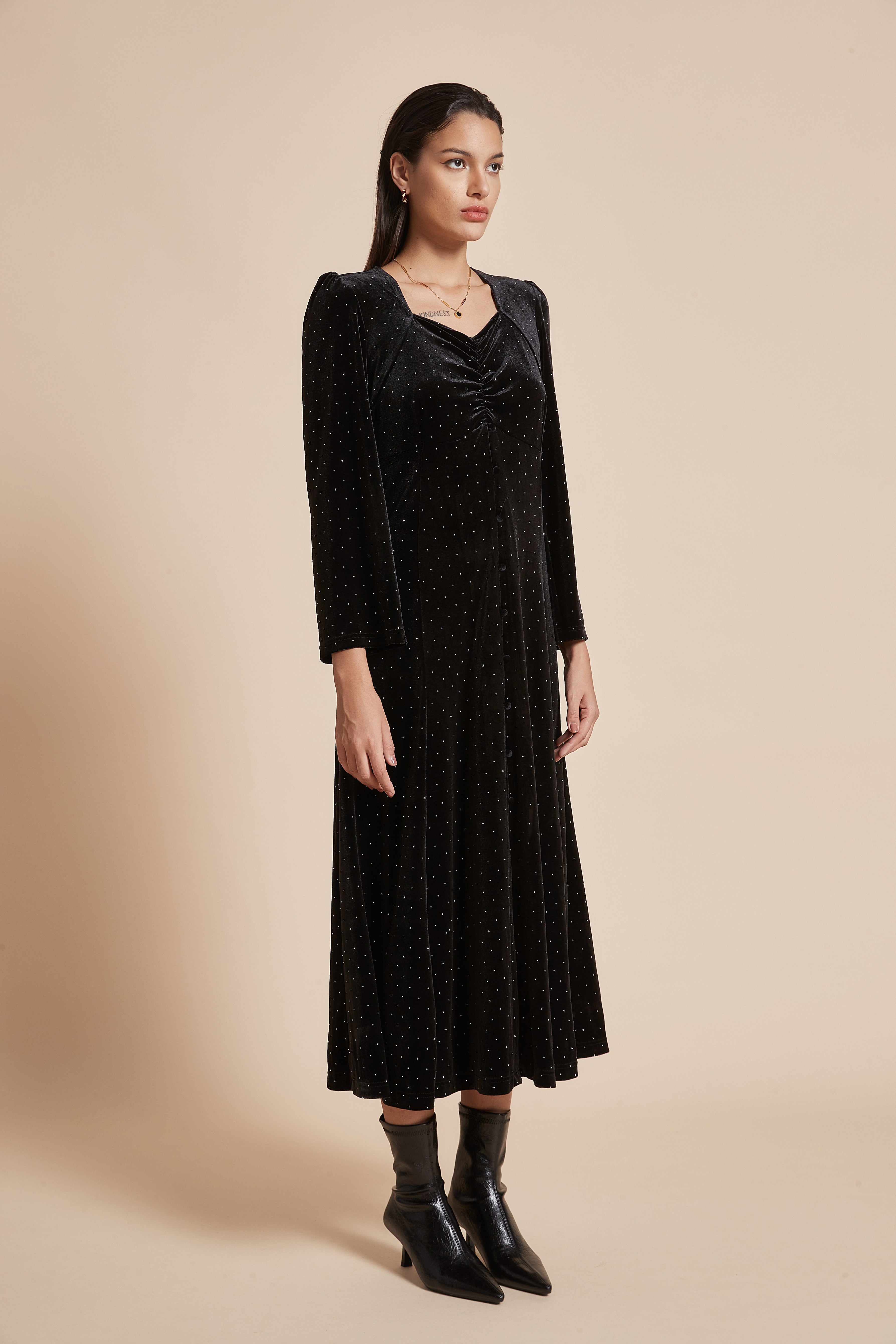 Long Polka Dot Dress With Long Sleeves
