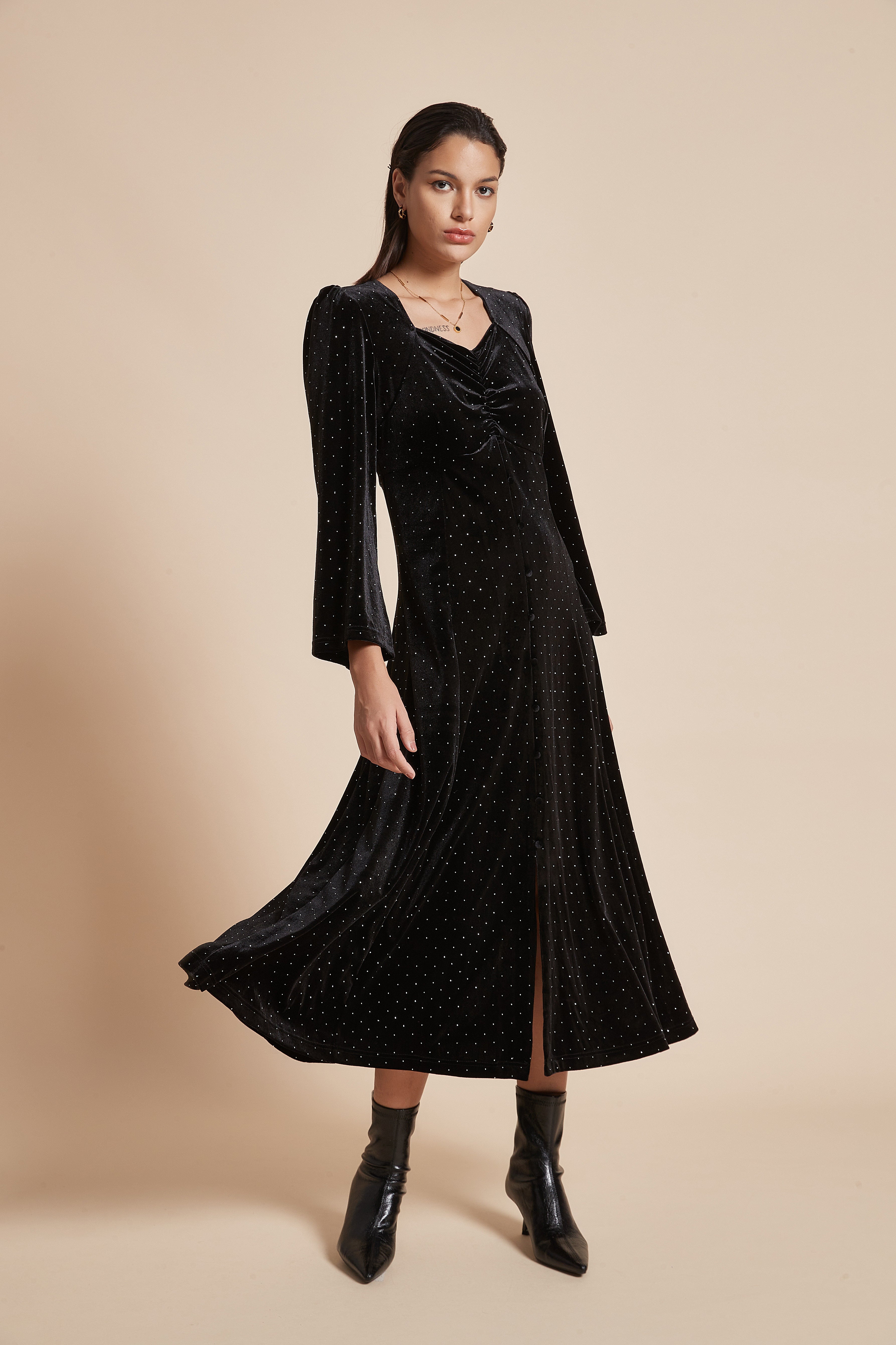 Long Polka Dot Dress With Long Sleeves