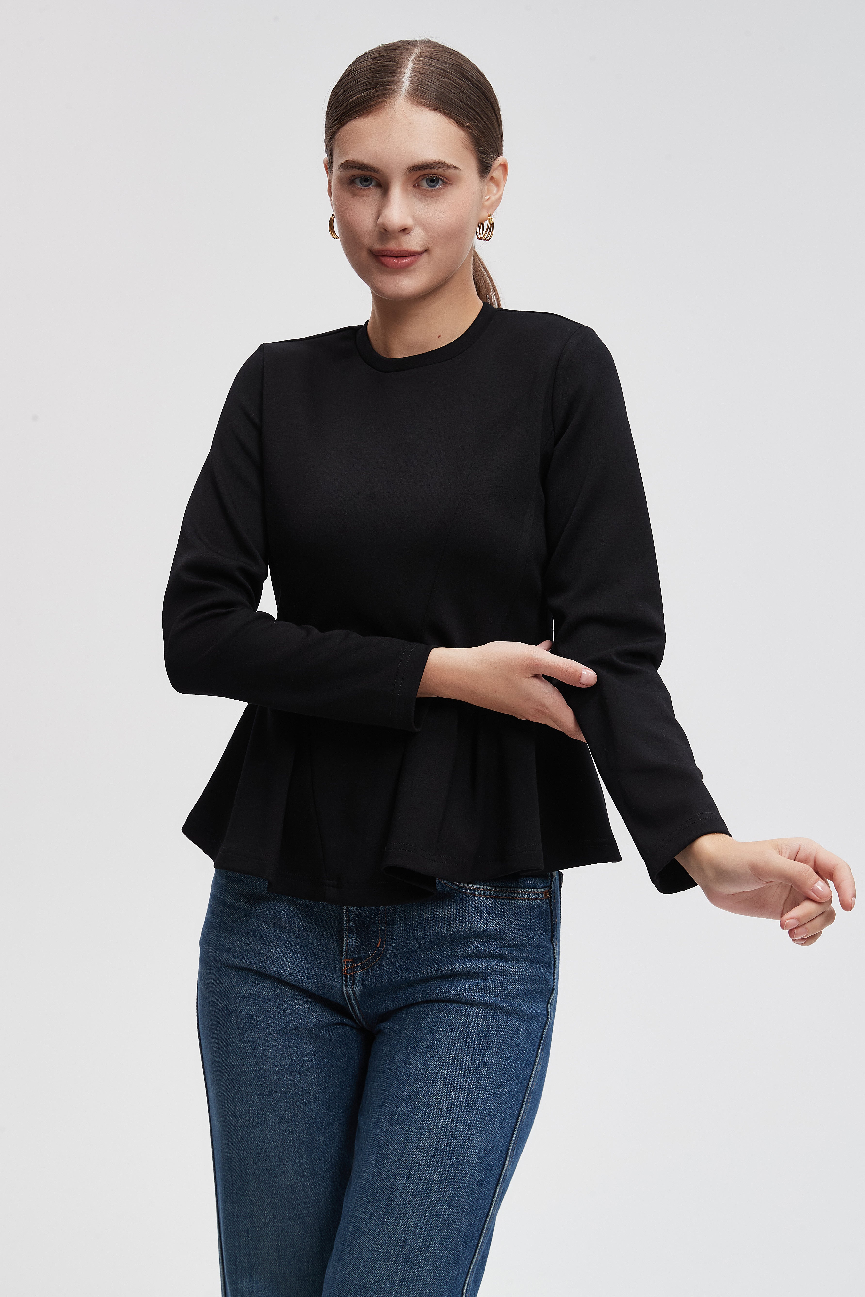 Plain Blouse With Long Sleeves Ruched Hem