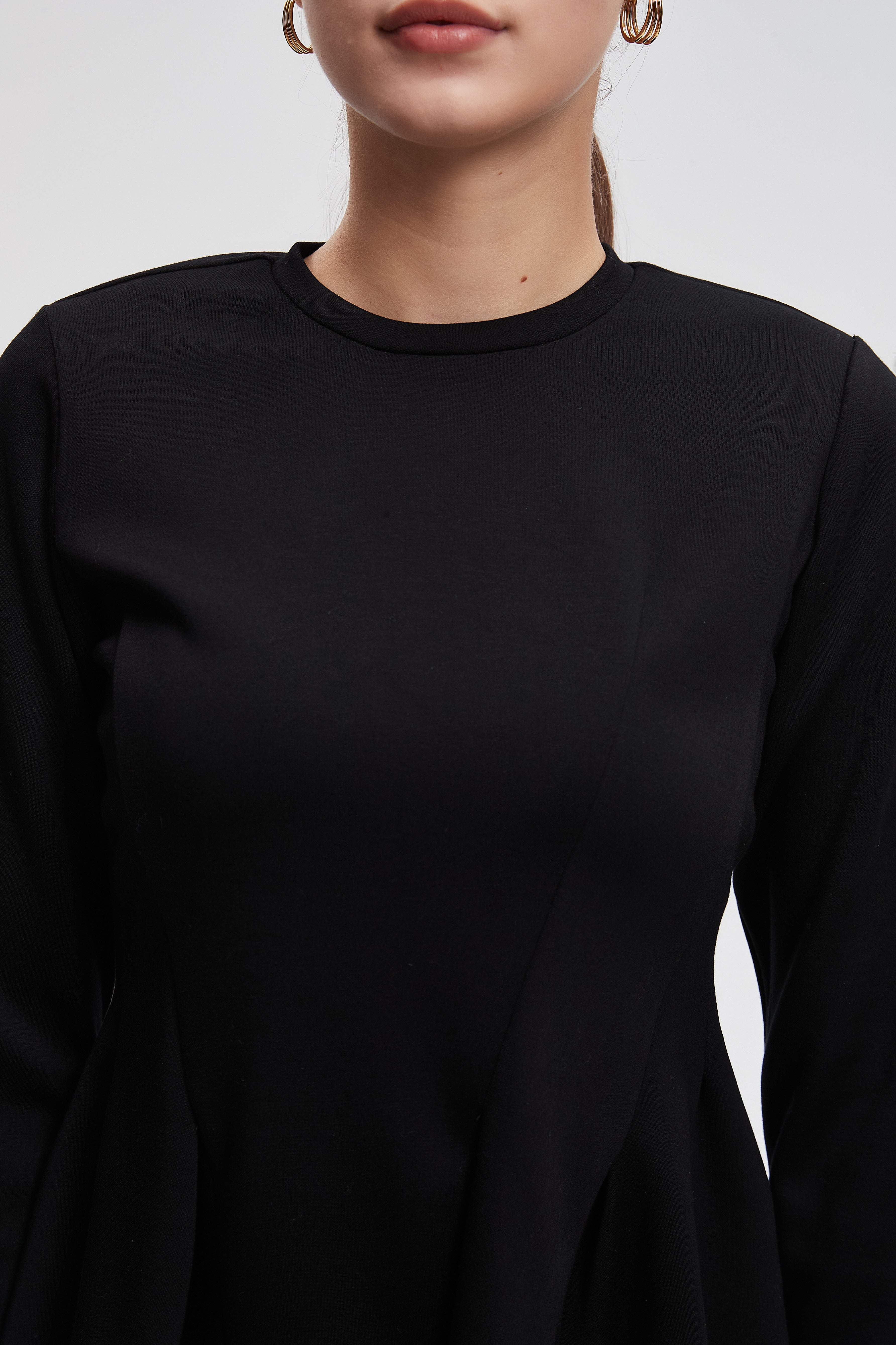 Plain Blouse With Long Sleeves Ruched Hem