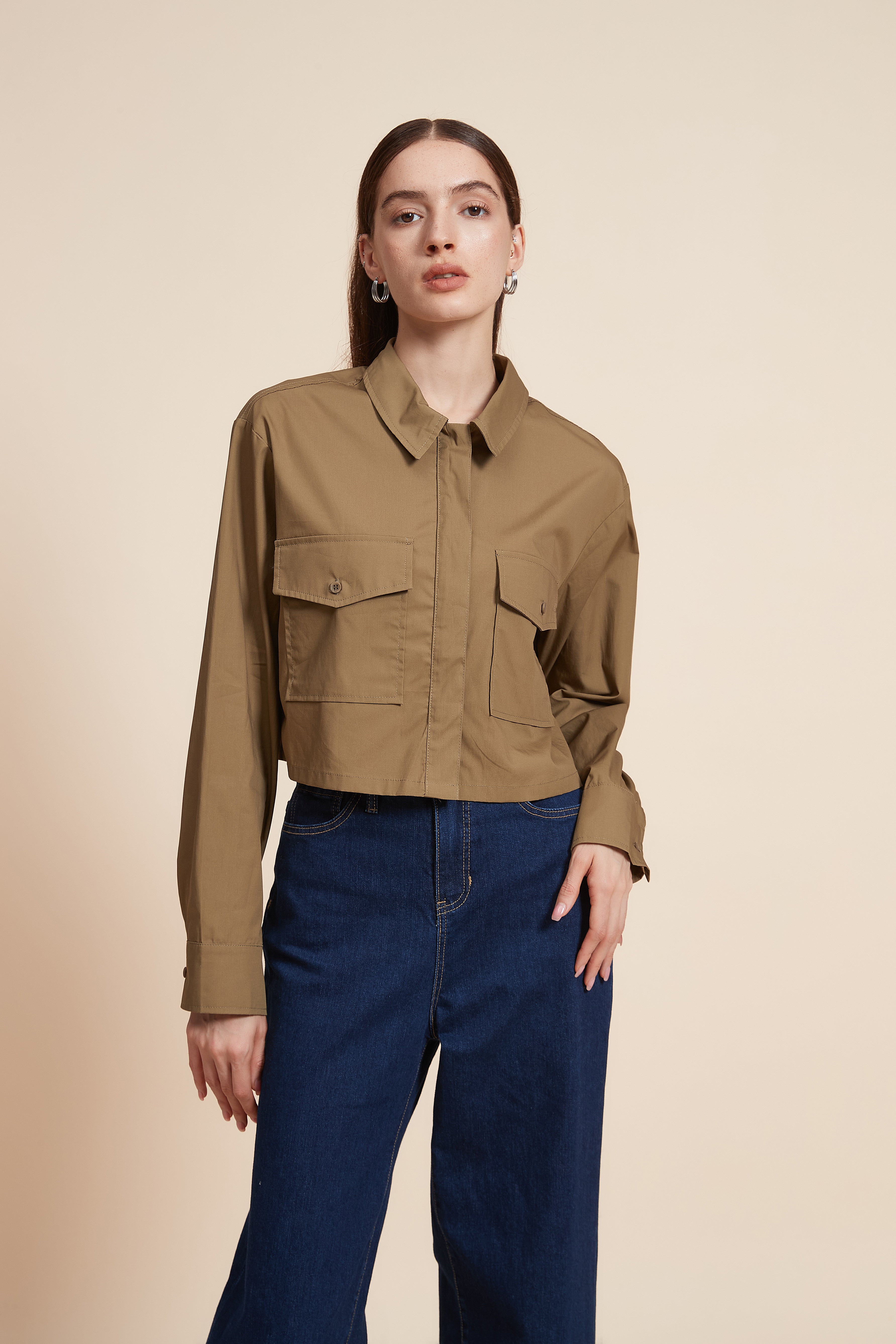 Plain Short Sleeve Blouse with Pockets