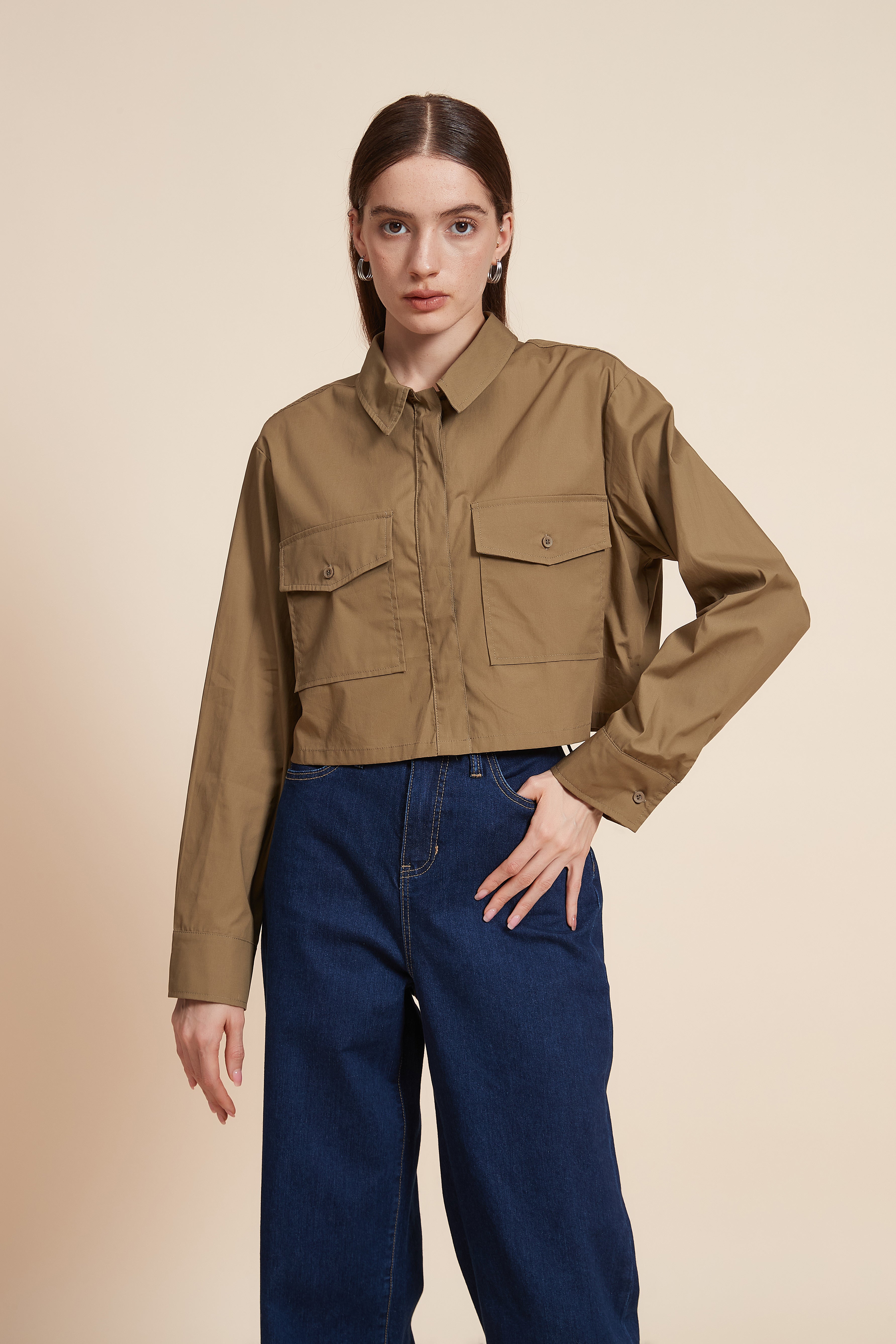 Plain Short Sleeve Blouse with Pockets