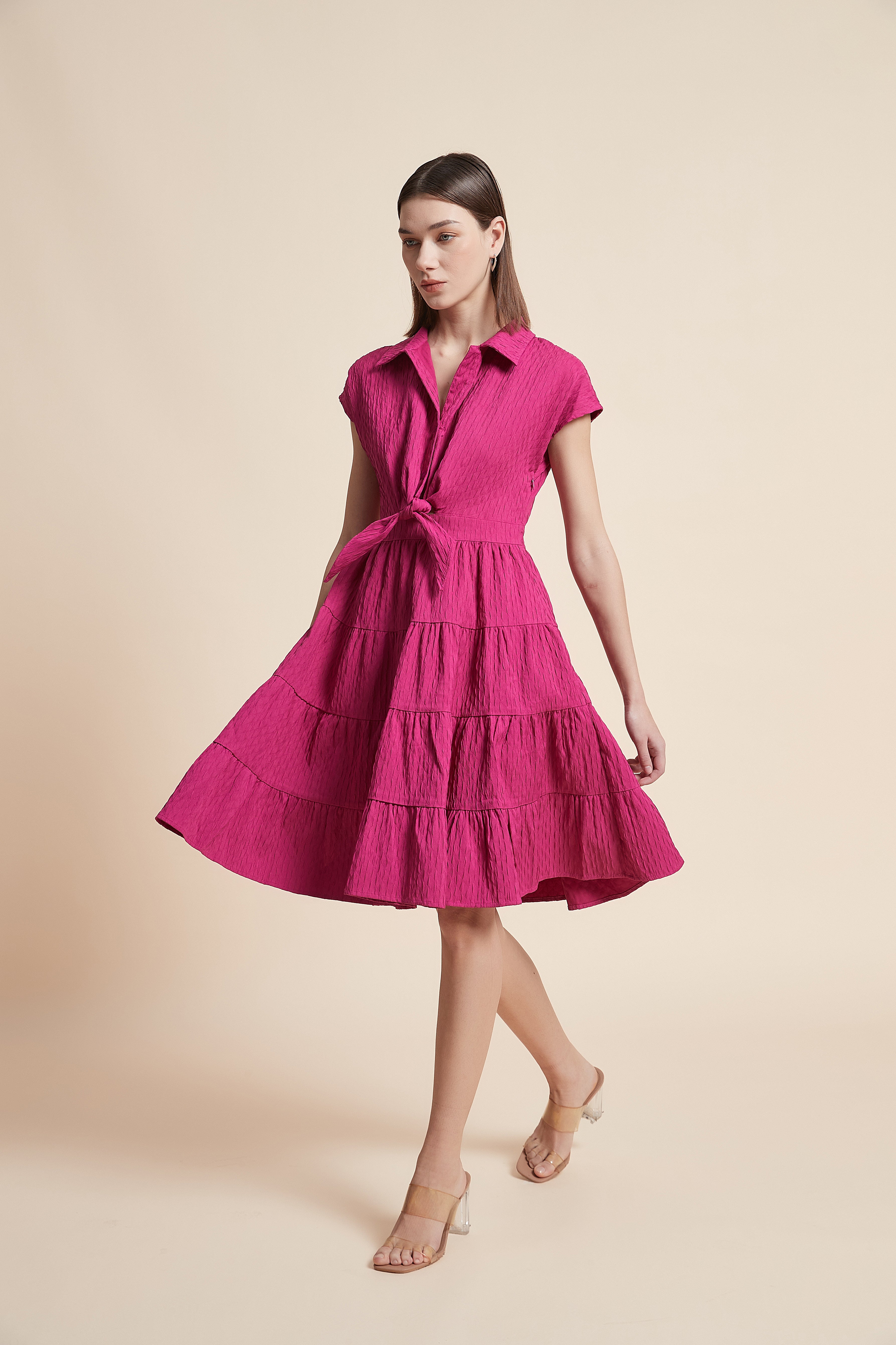 Ruffled Short-Sleeved Dress