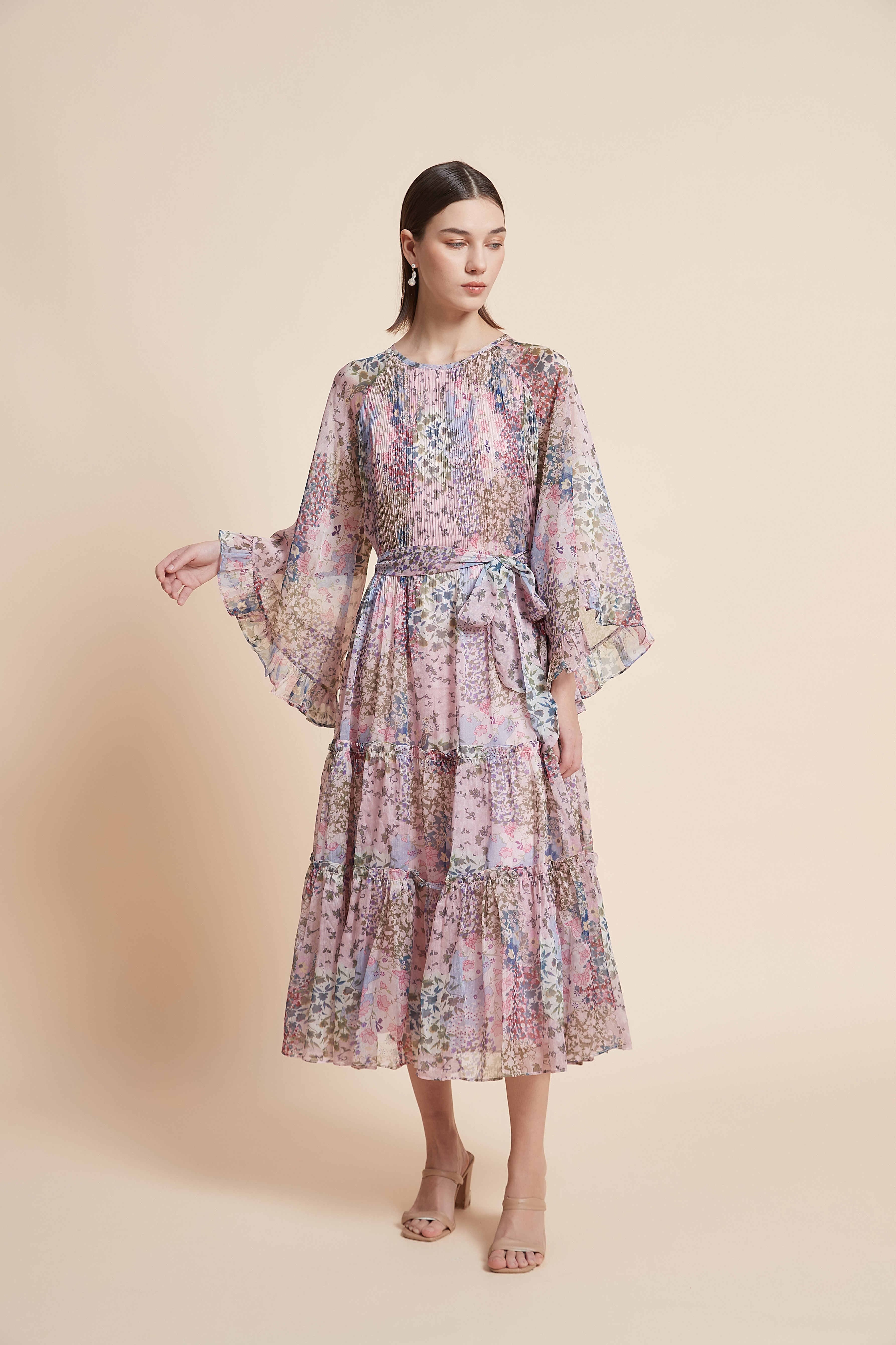 فستان ميدي مورد 3/4 كم