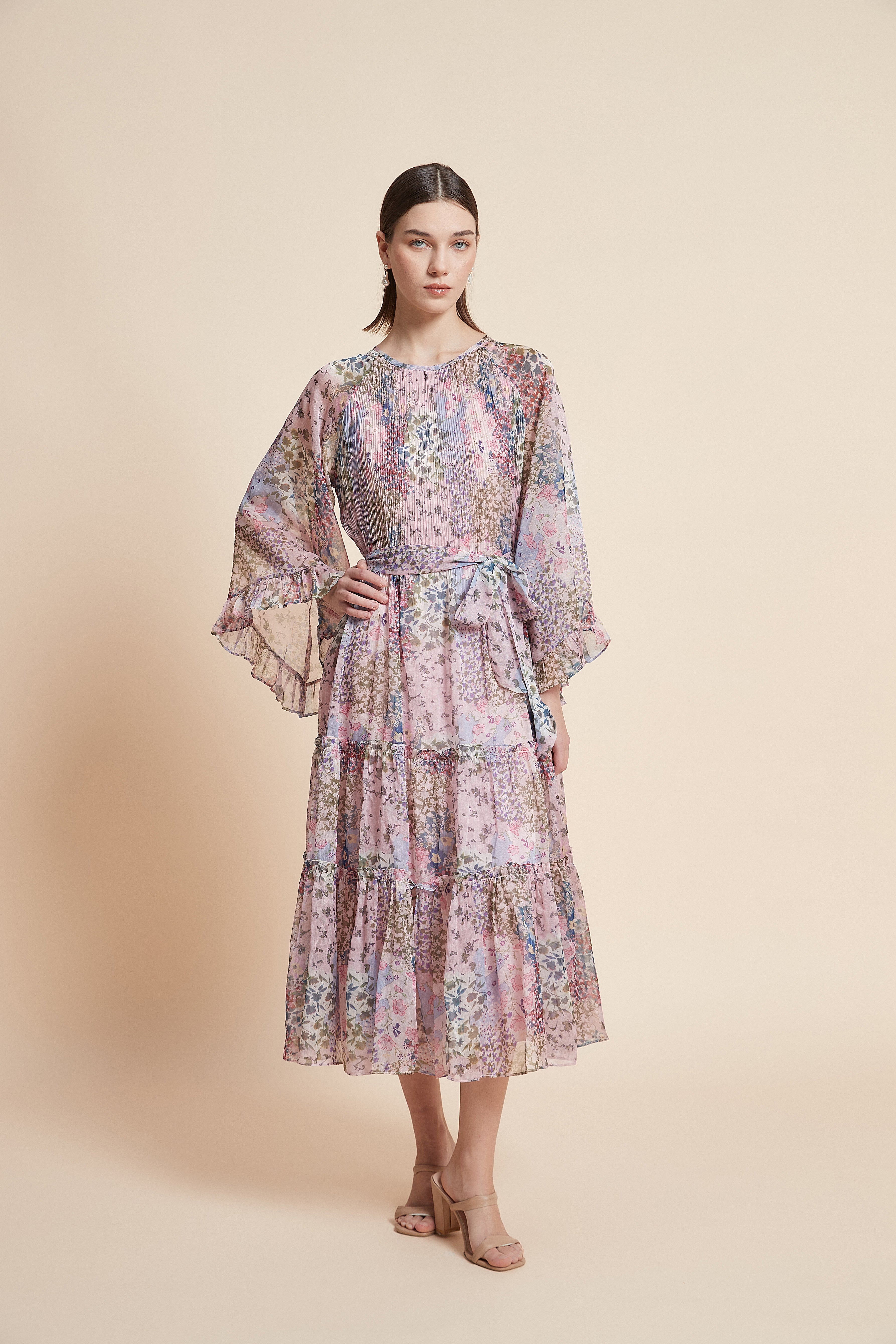 فستان ميدي مورد 3/4 كم