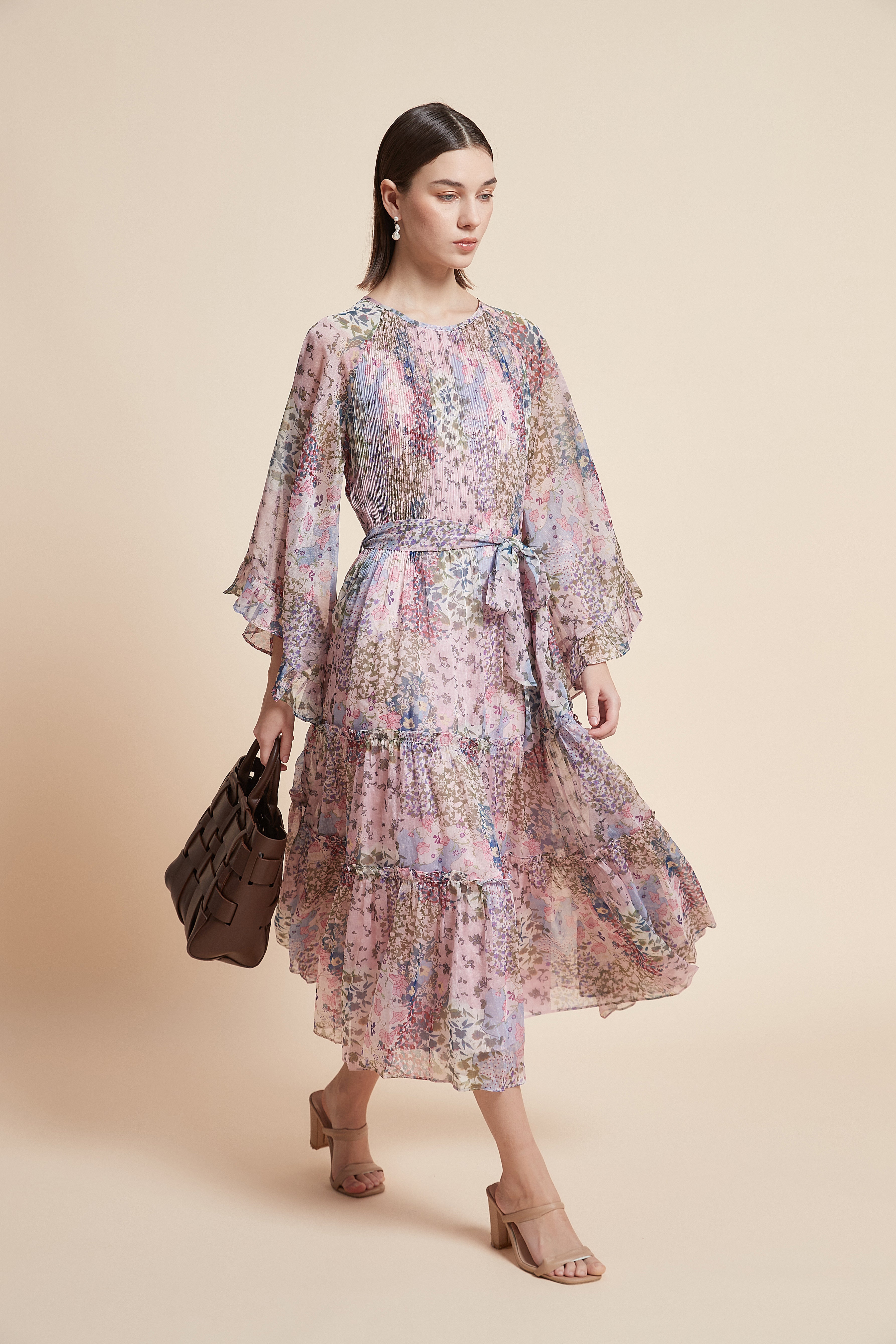 فستان ميدي مورد 3/4 كم