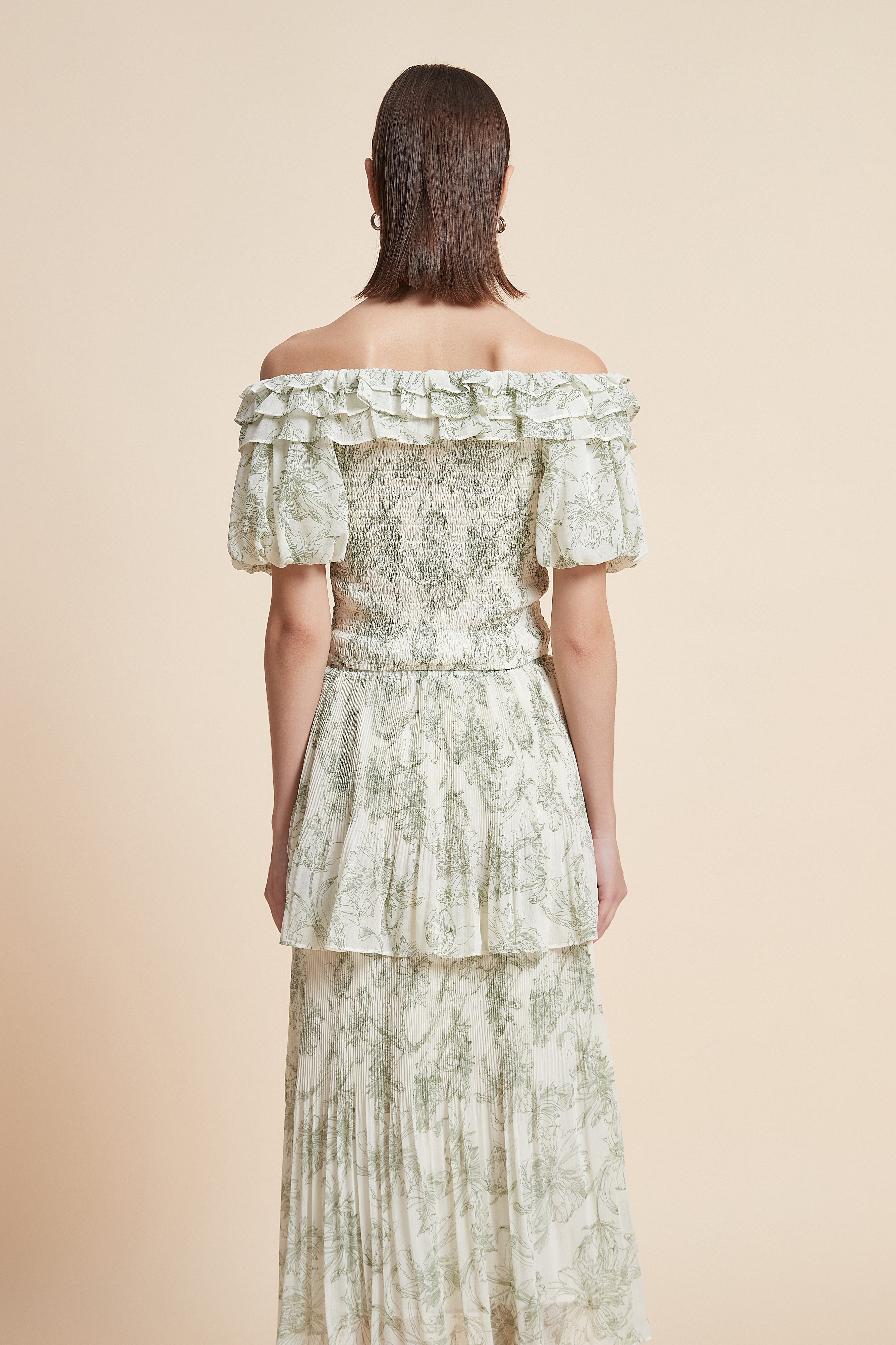 Patterned Off-Shoulder Half-Sleeve Top