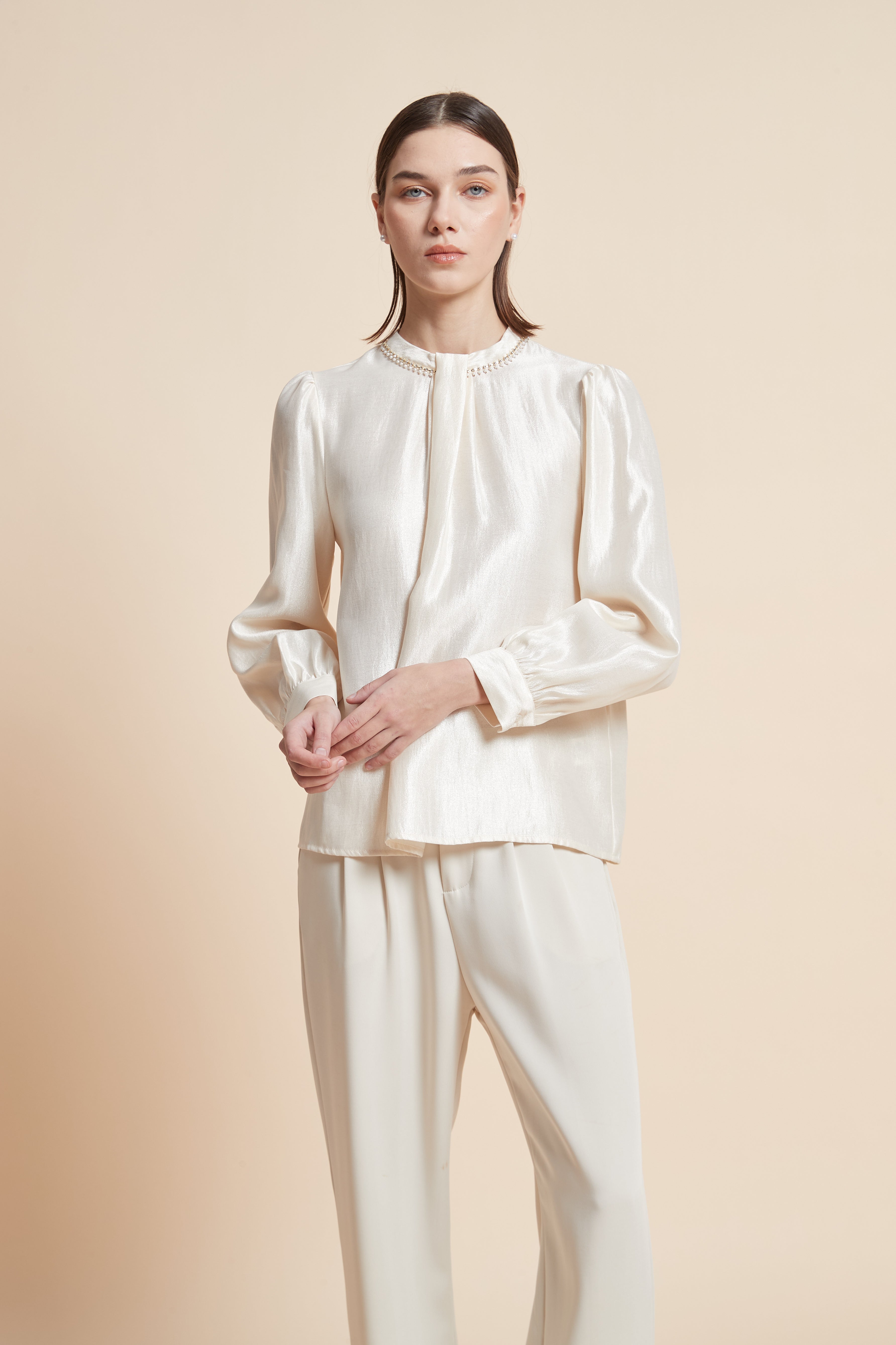 Long-Sleeved Round-Neck Blouse