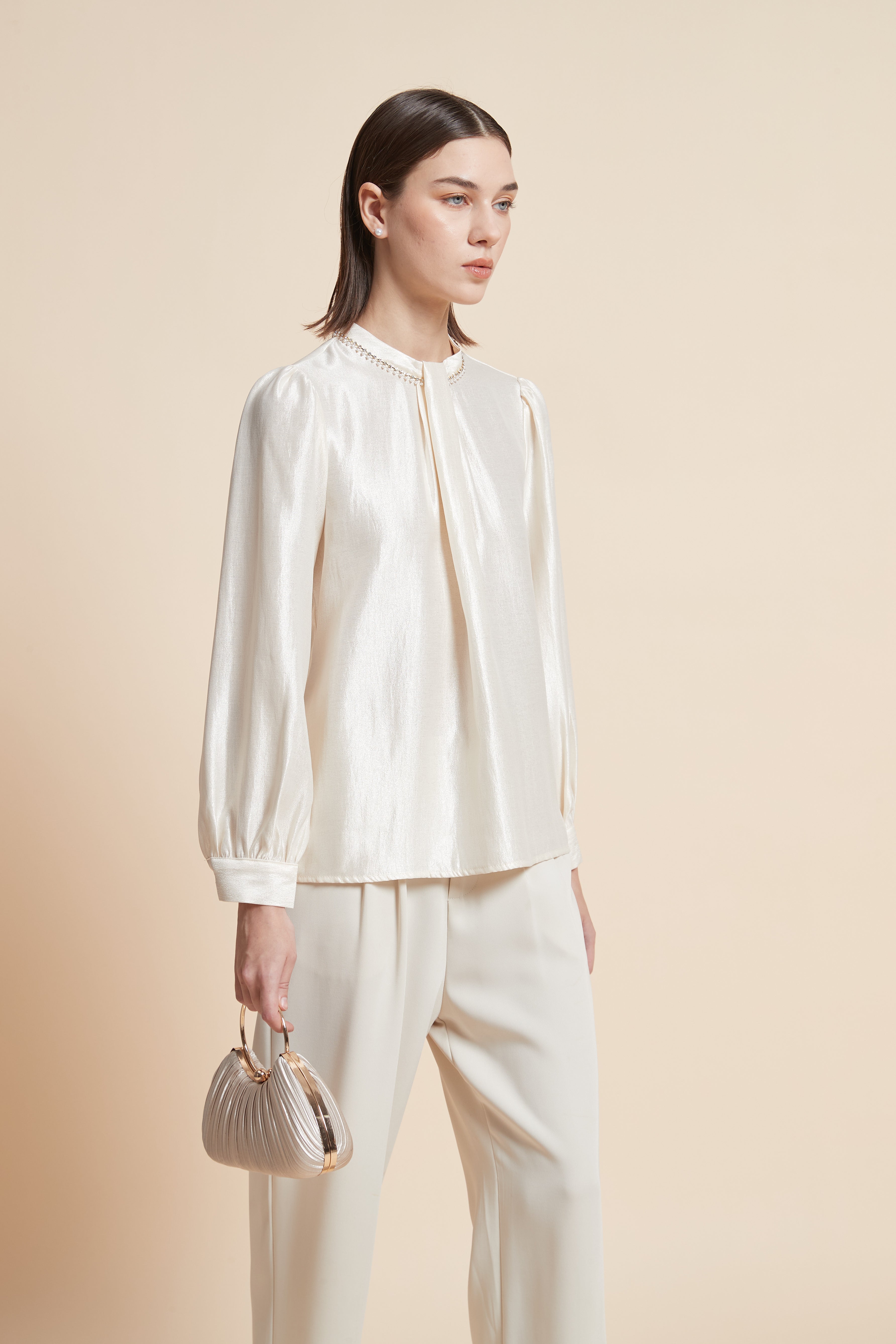 Long-Sleeved Round-Neck Blouse