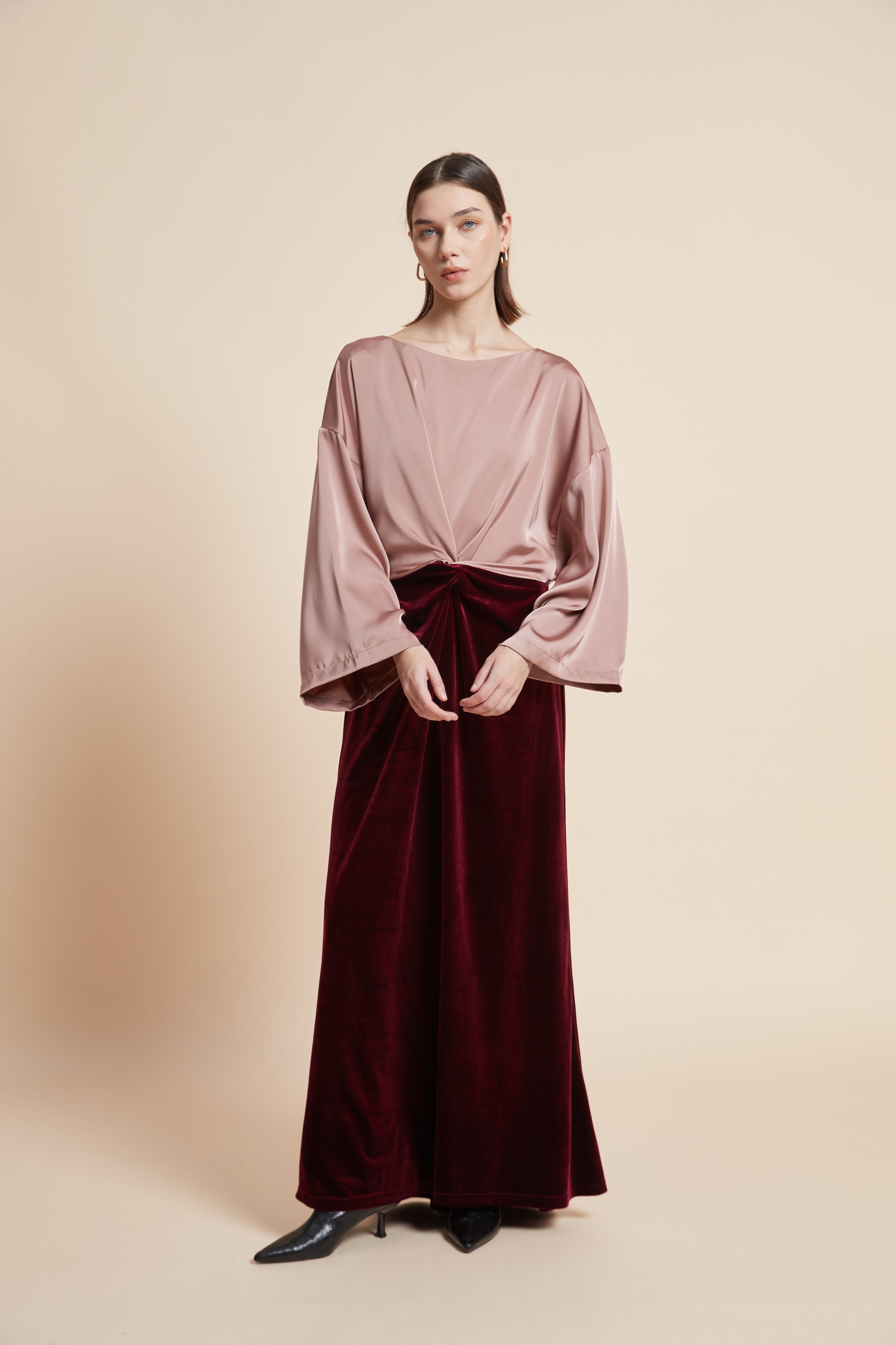 Long-Sleeved Plain Maxi Dress