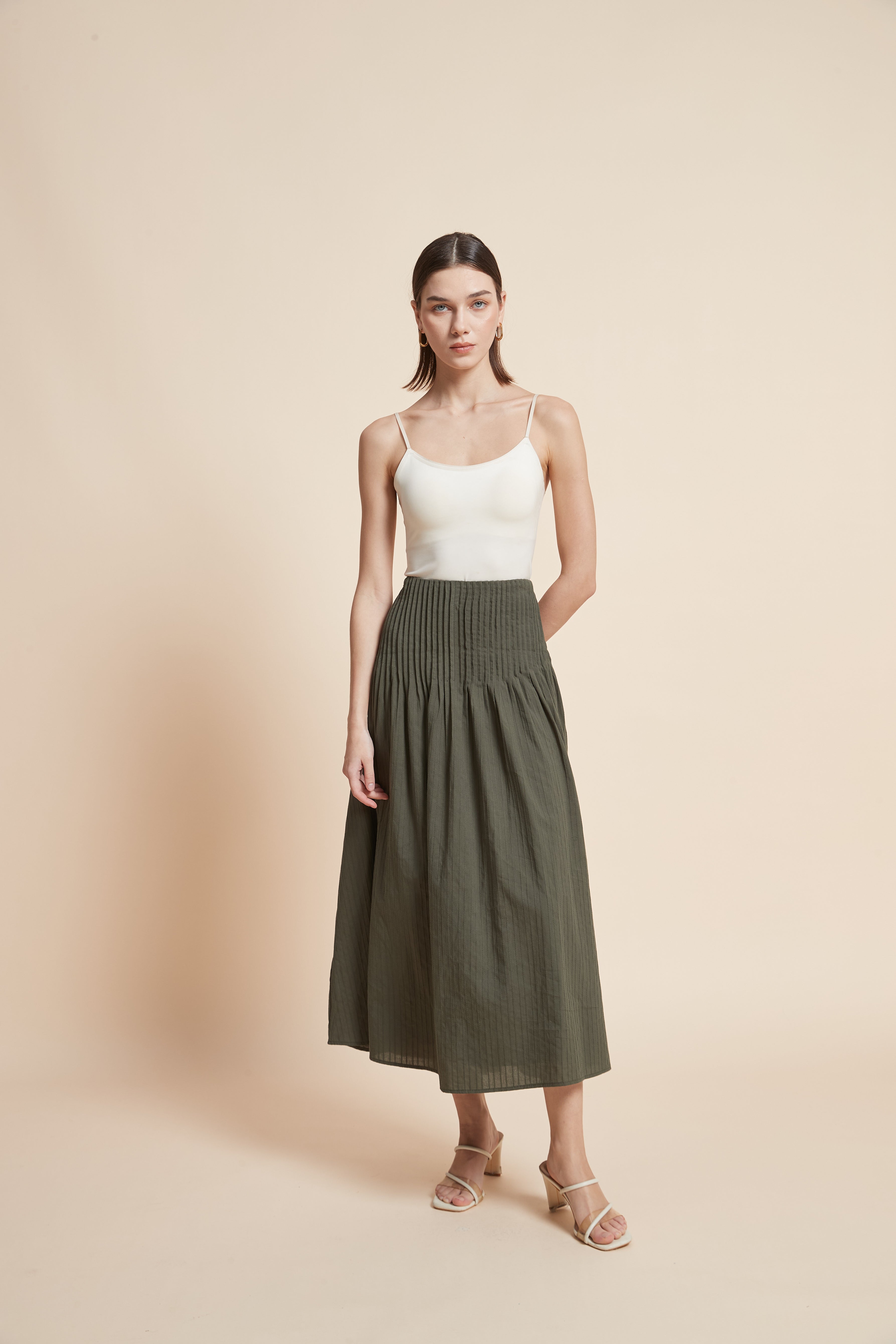Print Wide-Cut Midi Skirt