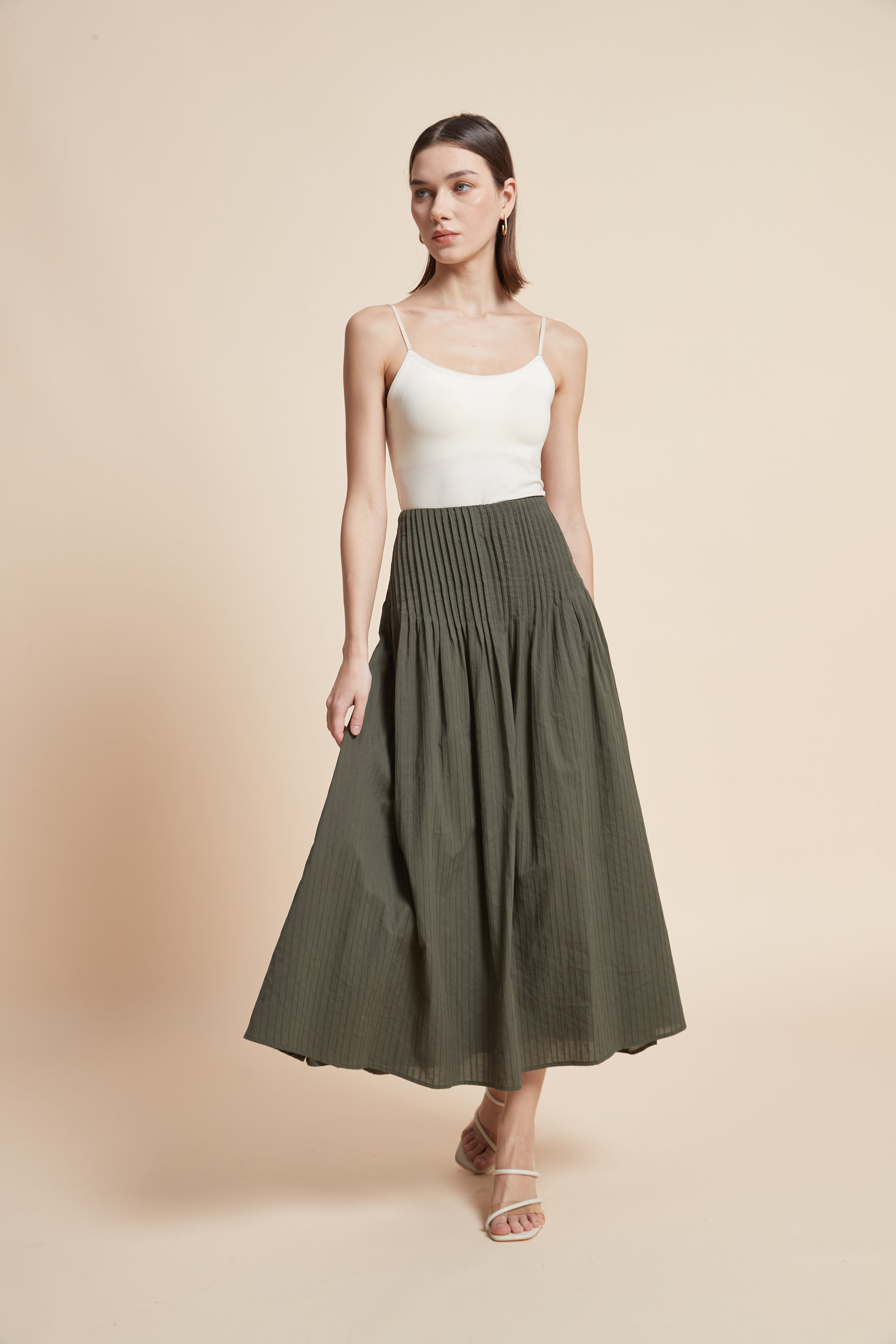 Print Wide-Cut Midi Skirt