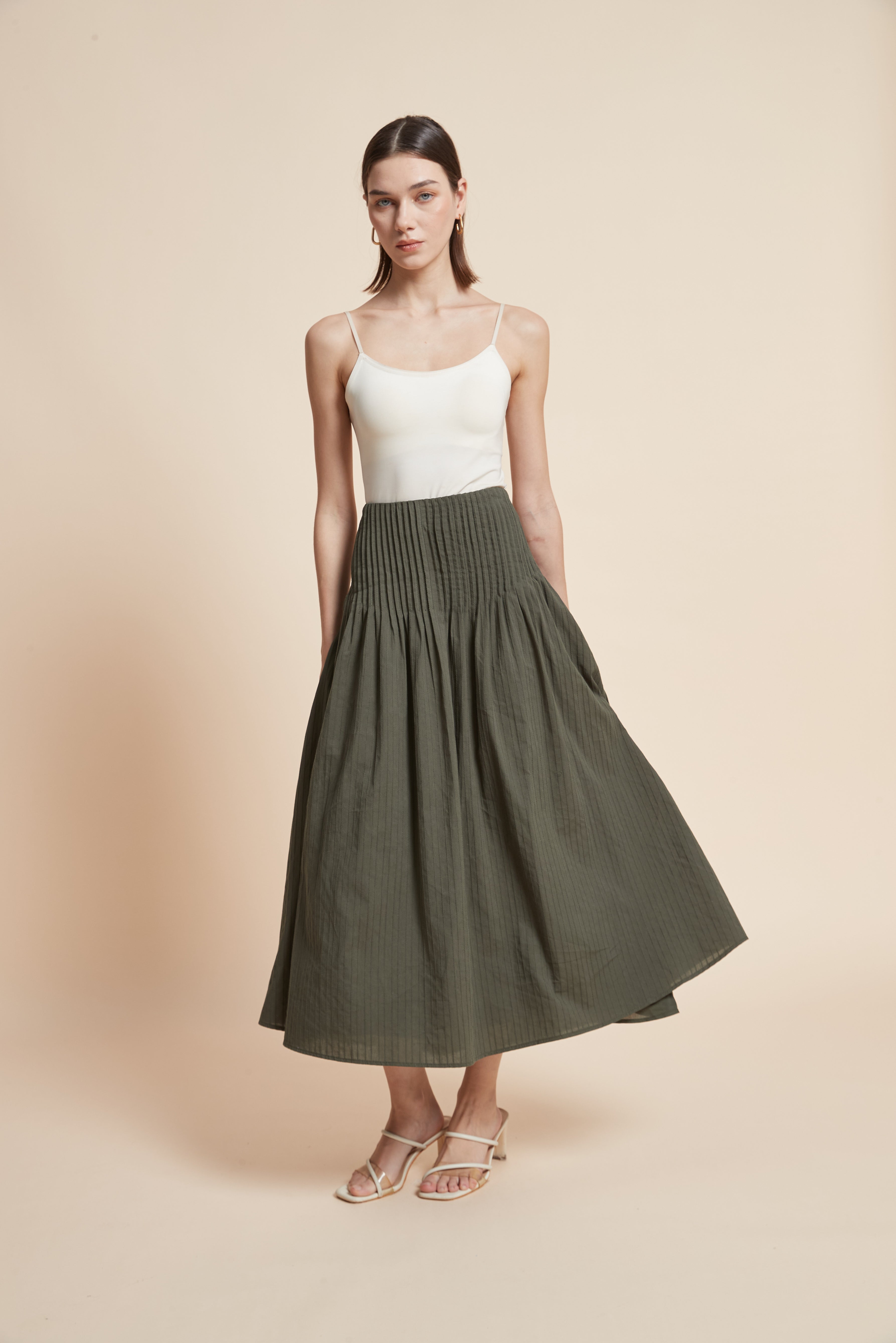 Print Wide-Cut Midi Skirt