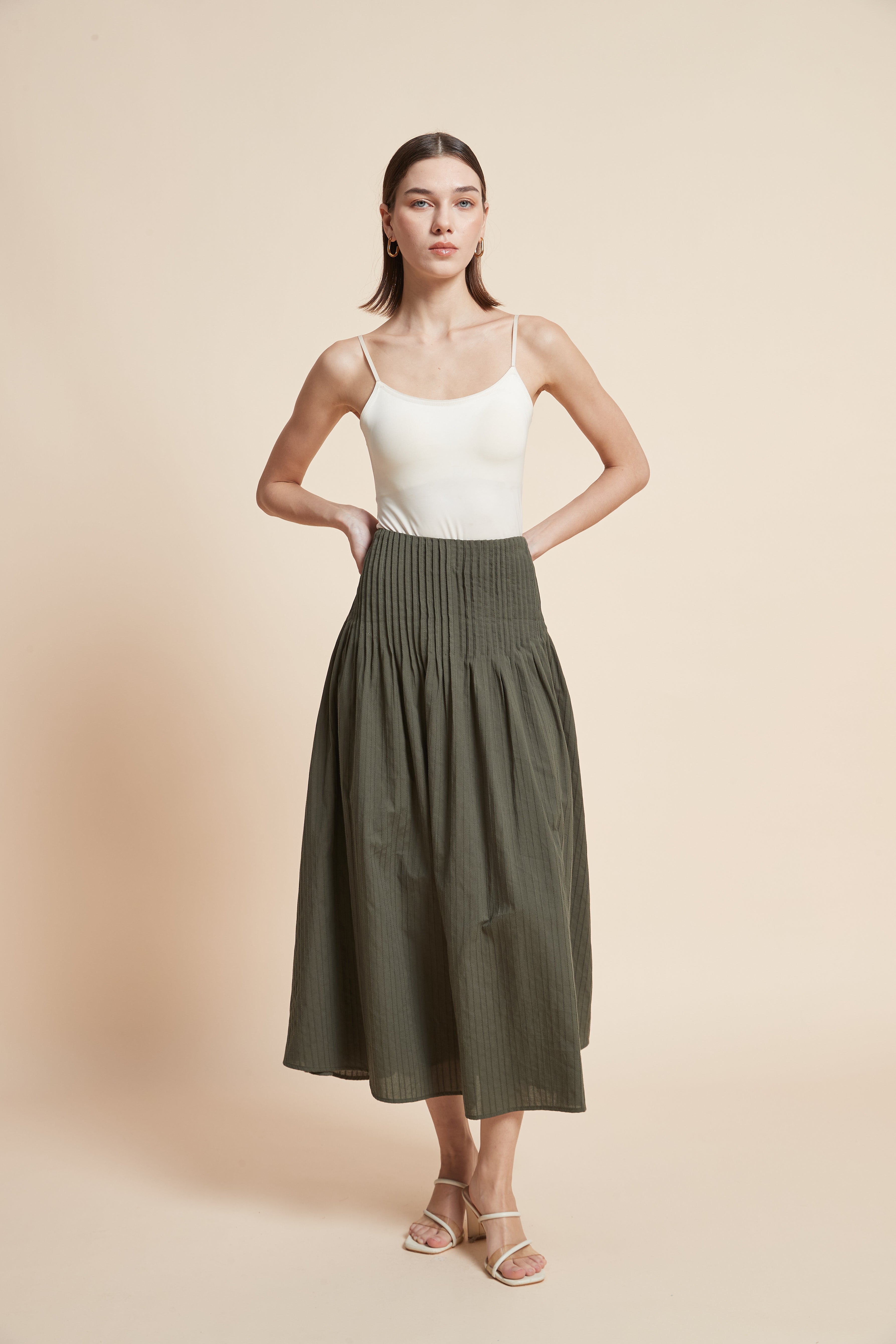 Print Wide-Cut Midi Skirt