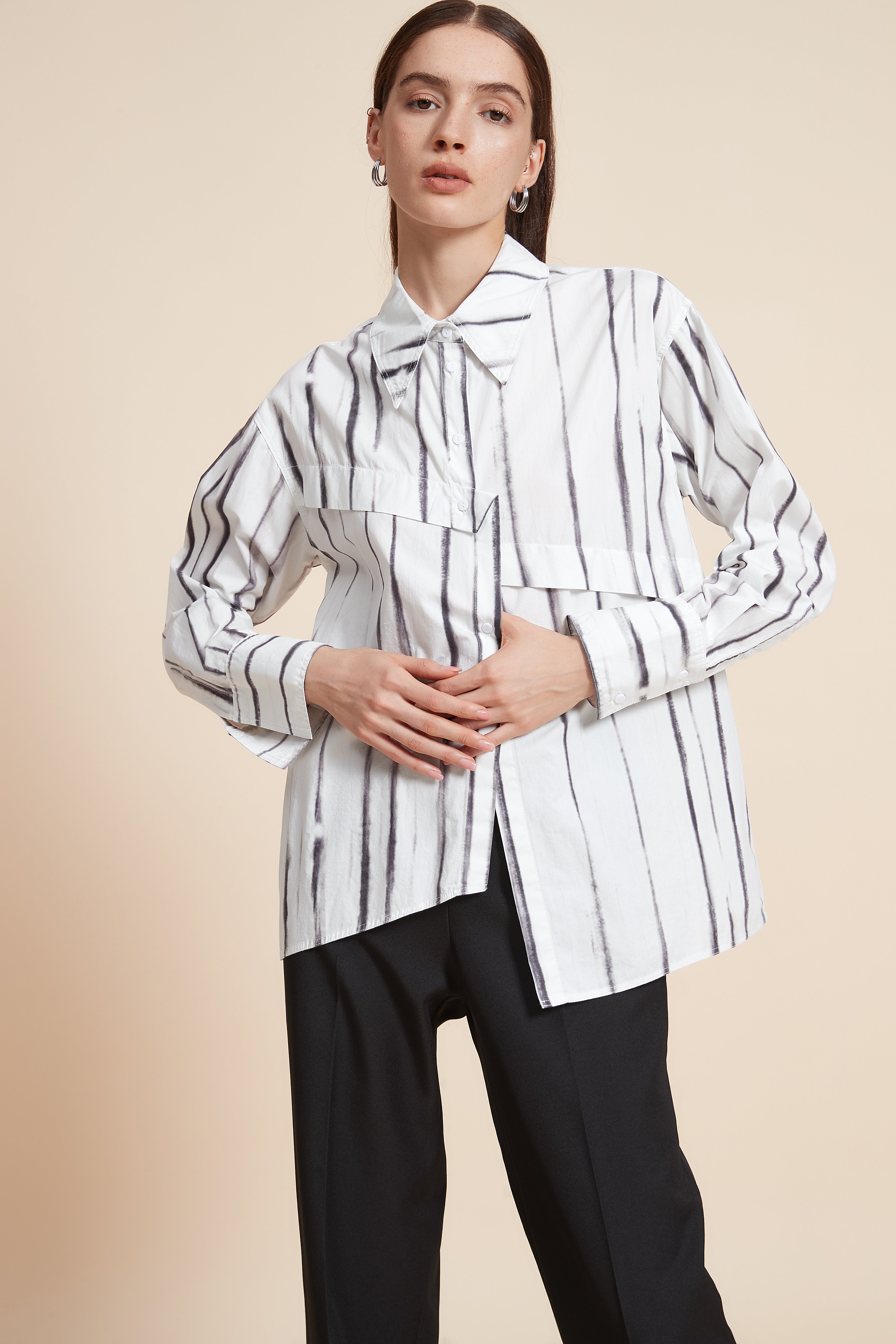 Striped Long Sleeve Mid-Length Shirt