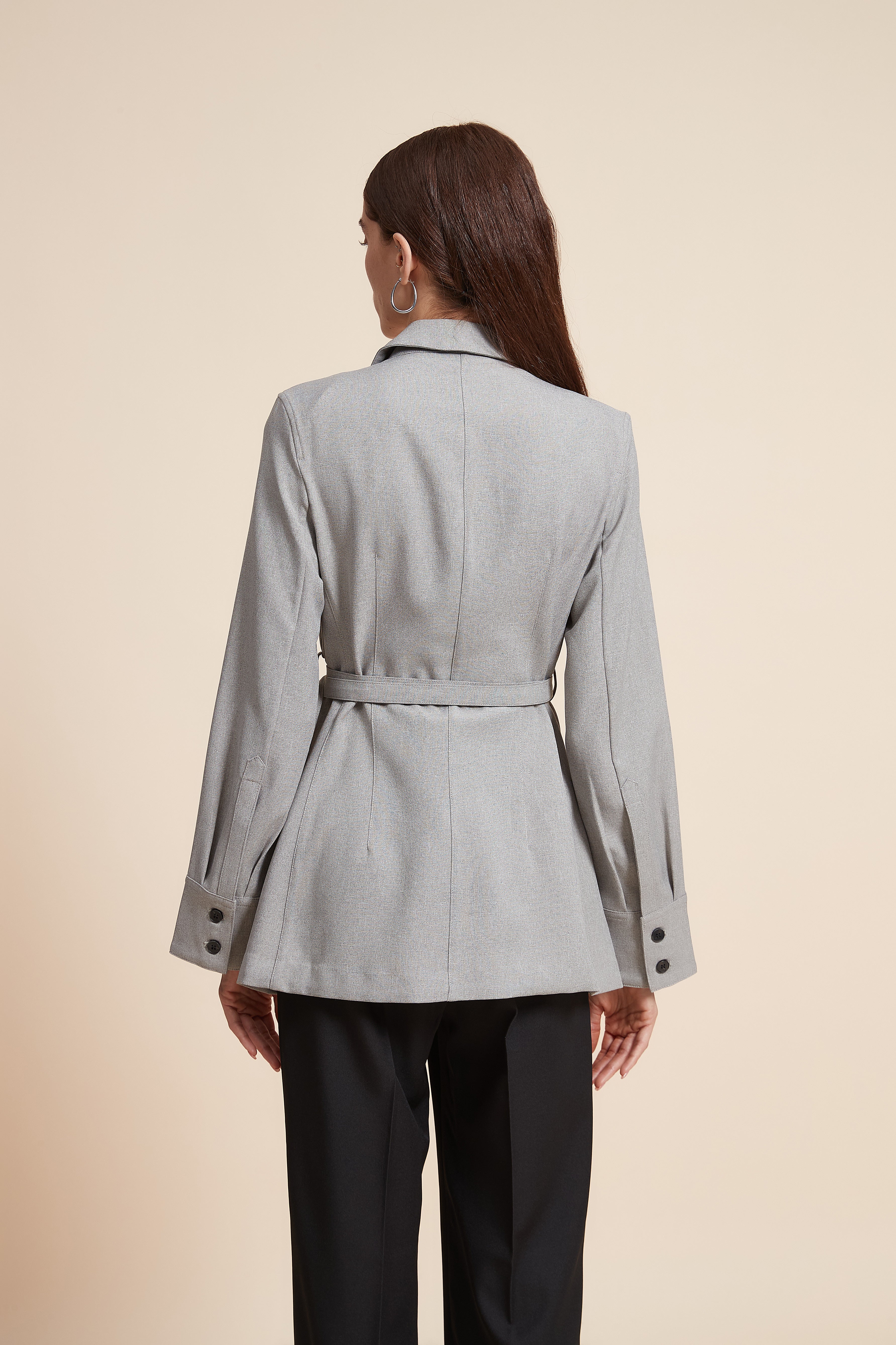 Plain Blazer with Waist Belt