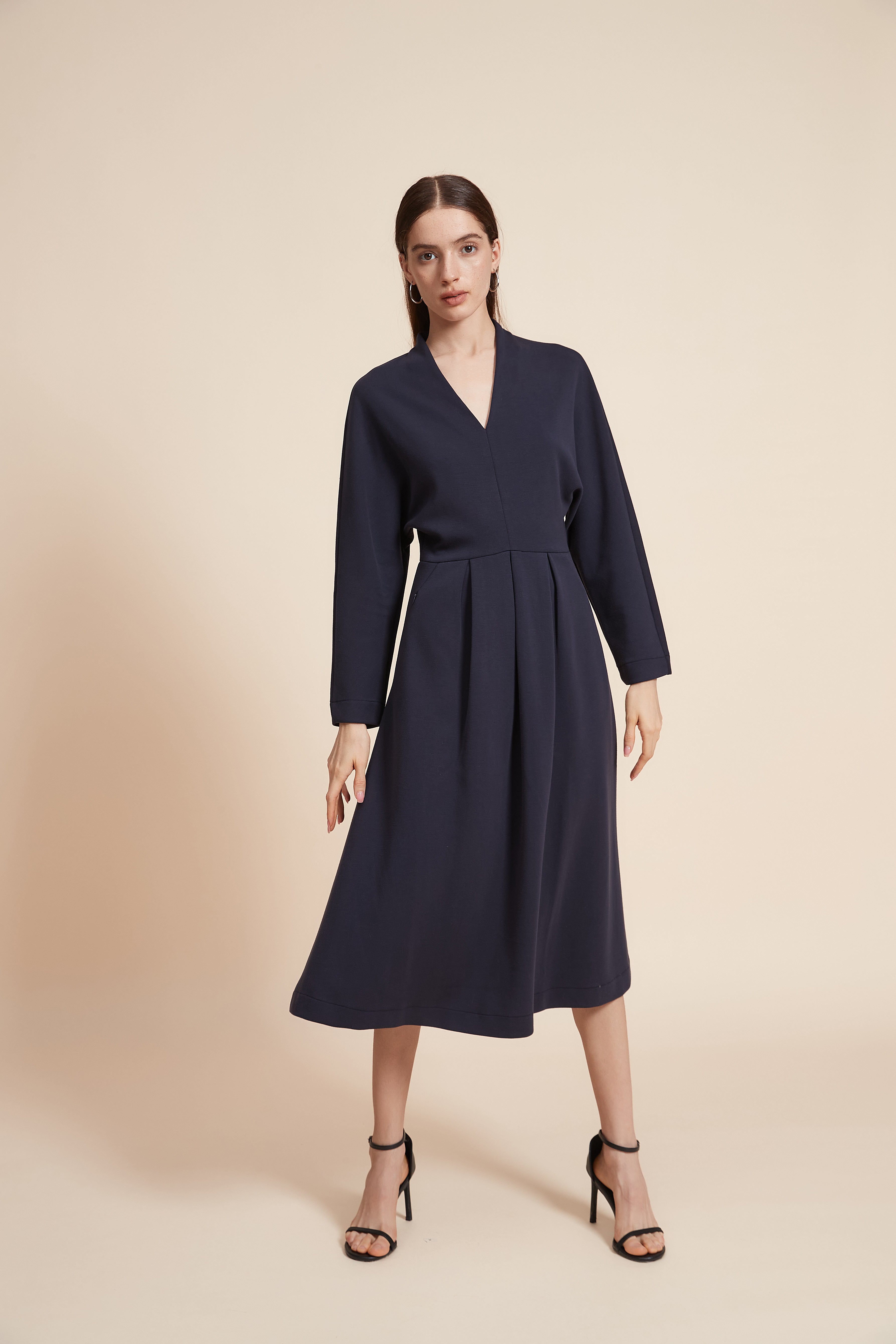 Plain Long Sleeve Midi Dress