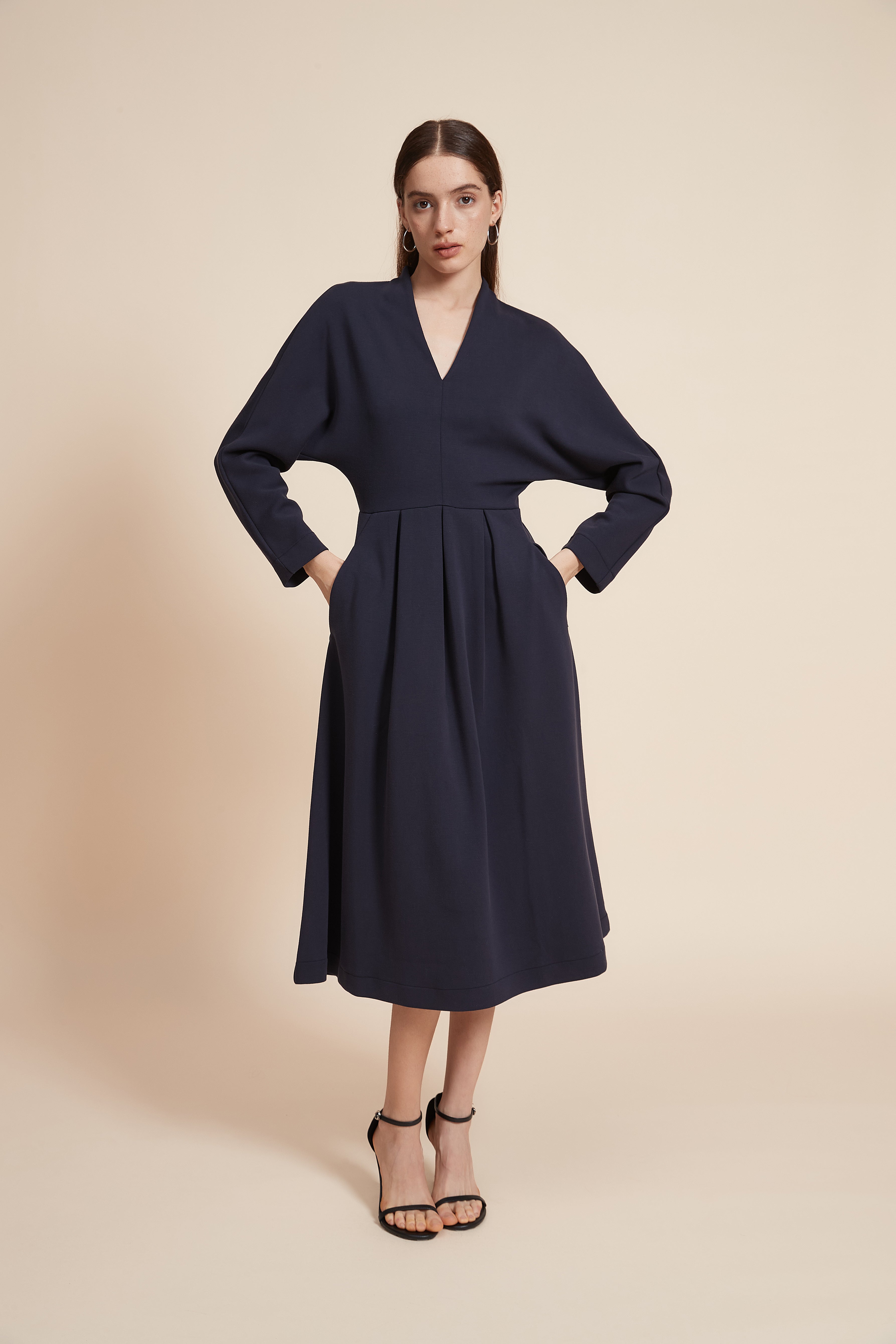 Plain Long Sleeve Midi Dress