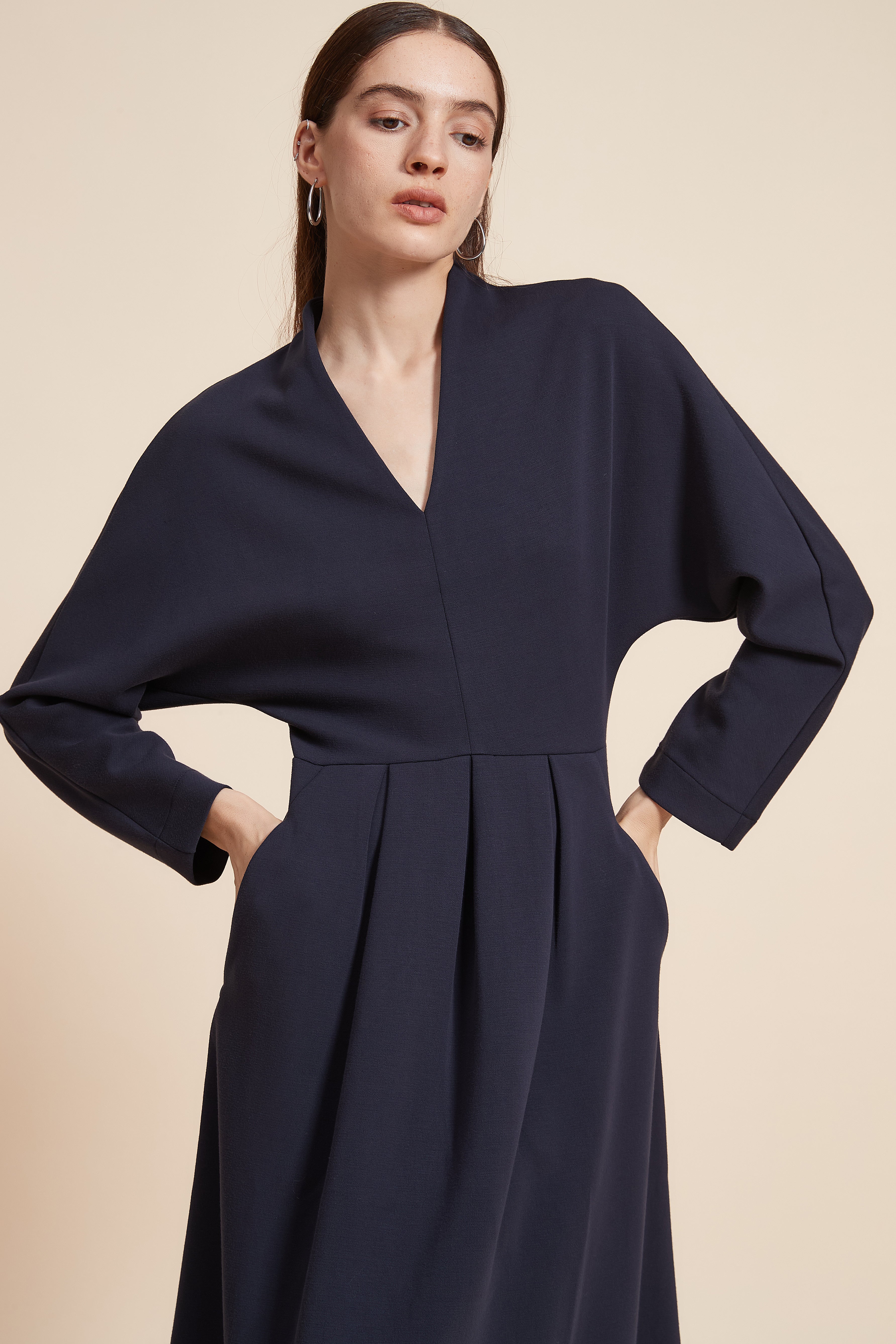 Plain Long Sleeve Midi Dress