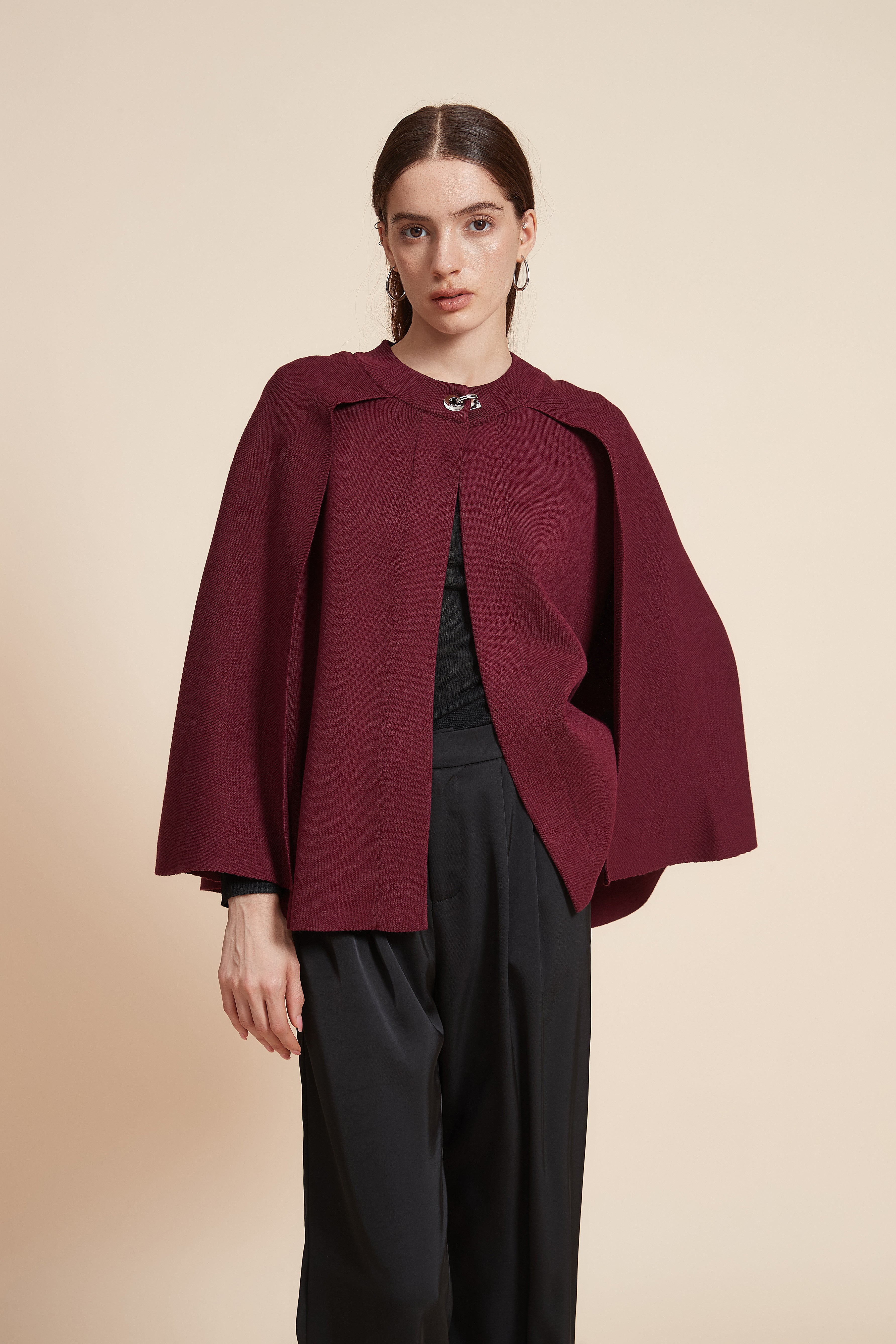 Plain Long Sleeve Midi Cape