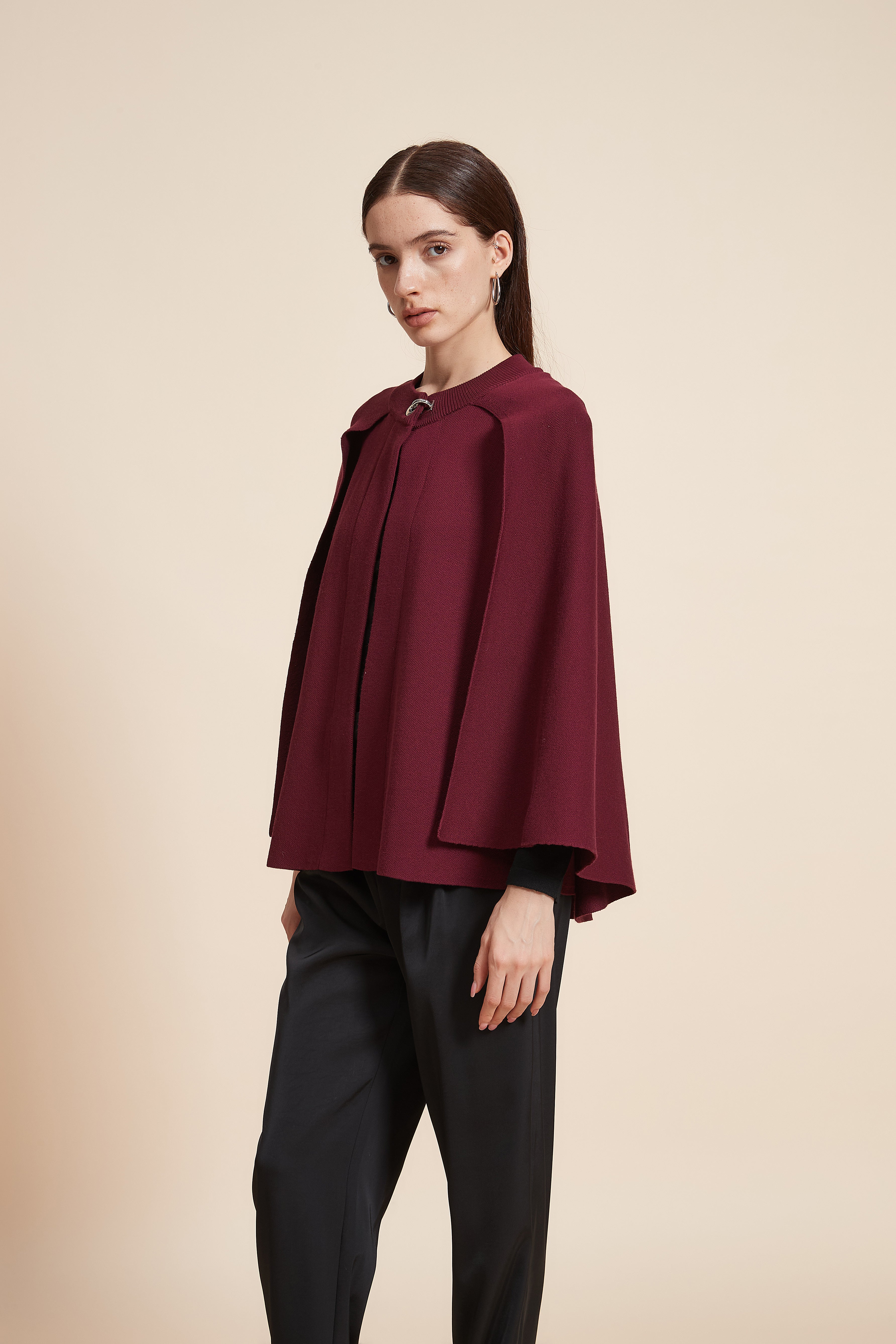 Plain Long Sleeve Midi Cape