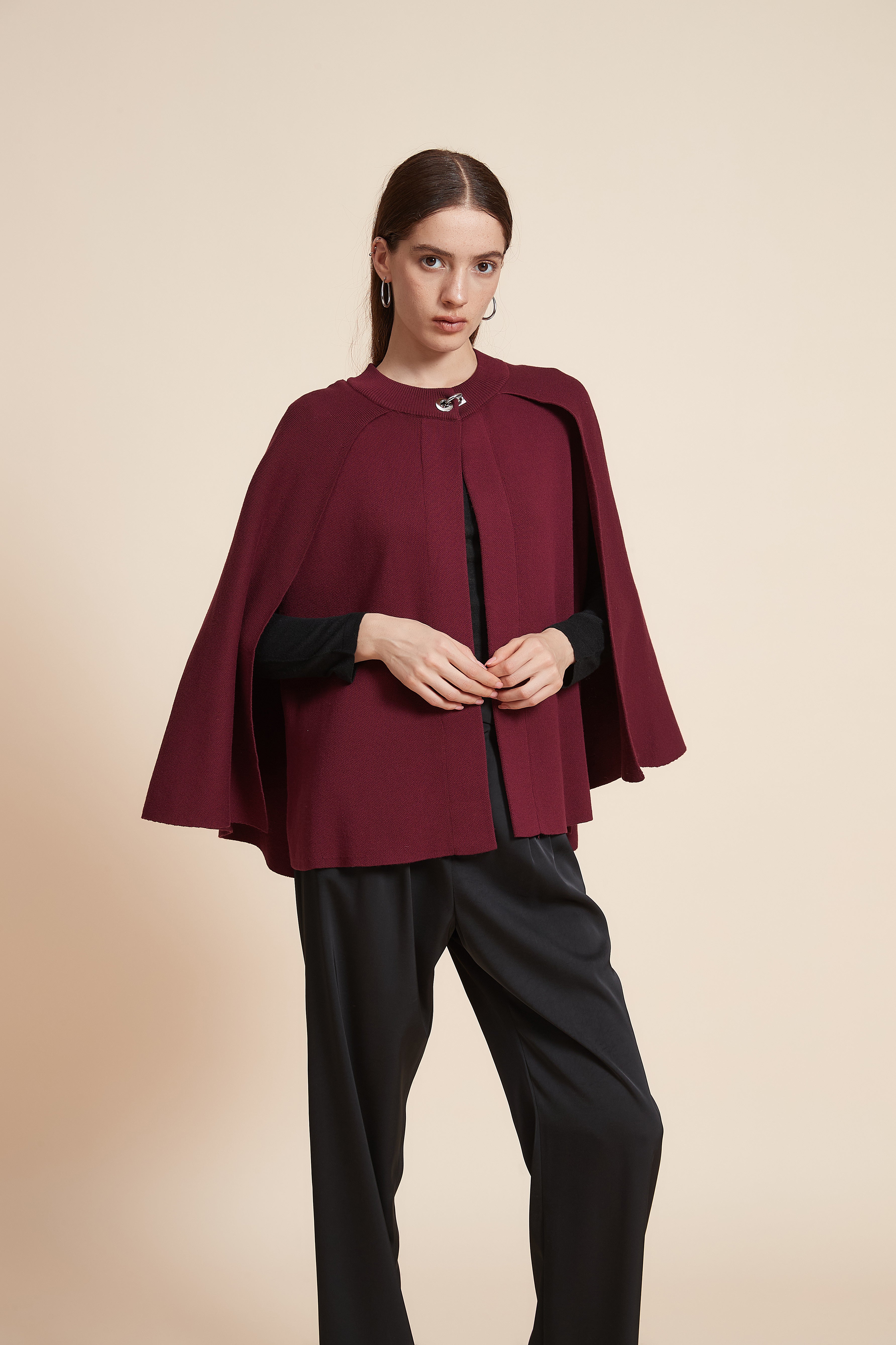 Plain Long Sleeve Midi Cape