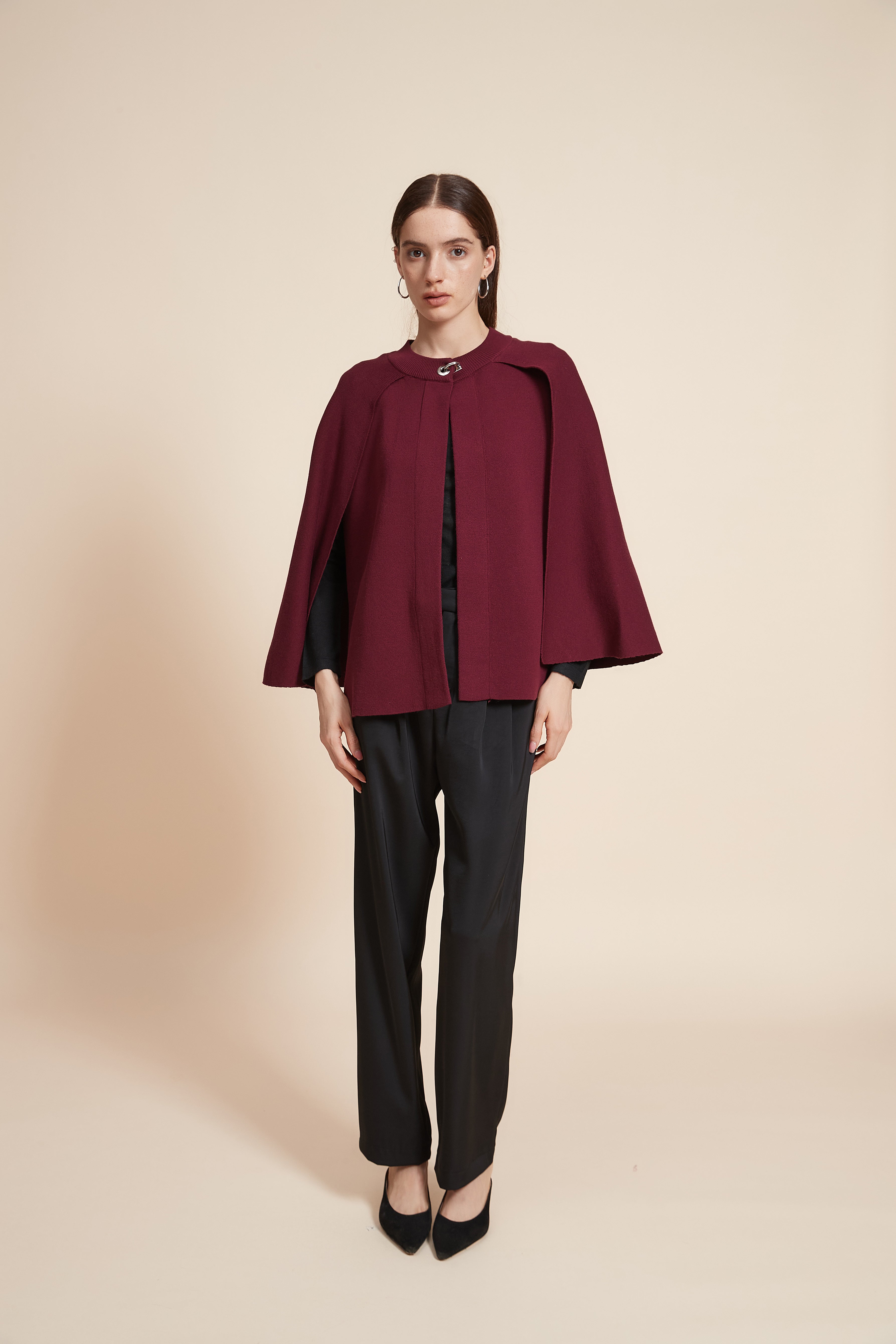 Plain Long Sleeve Midi Cape