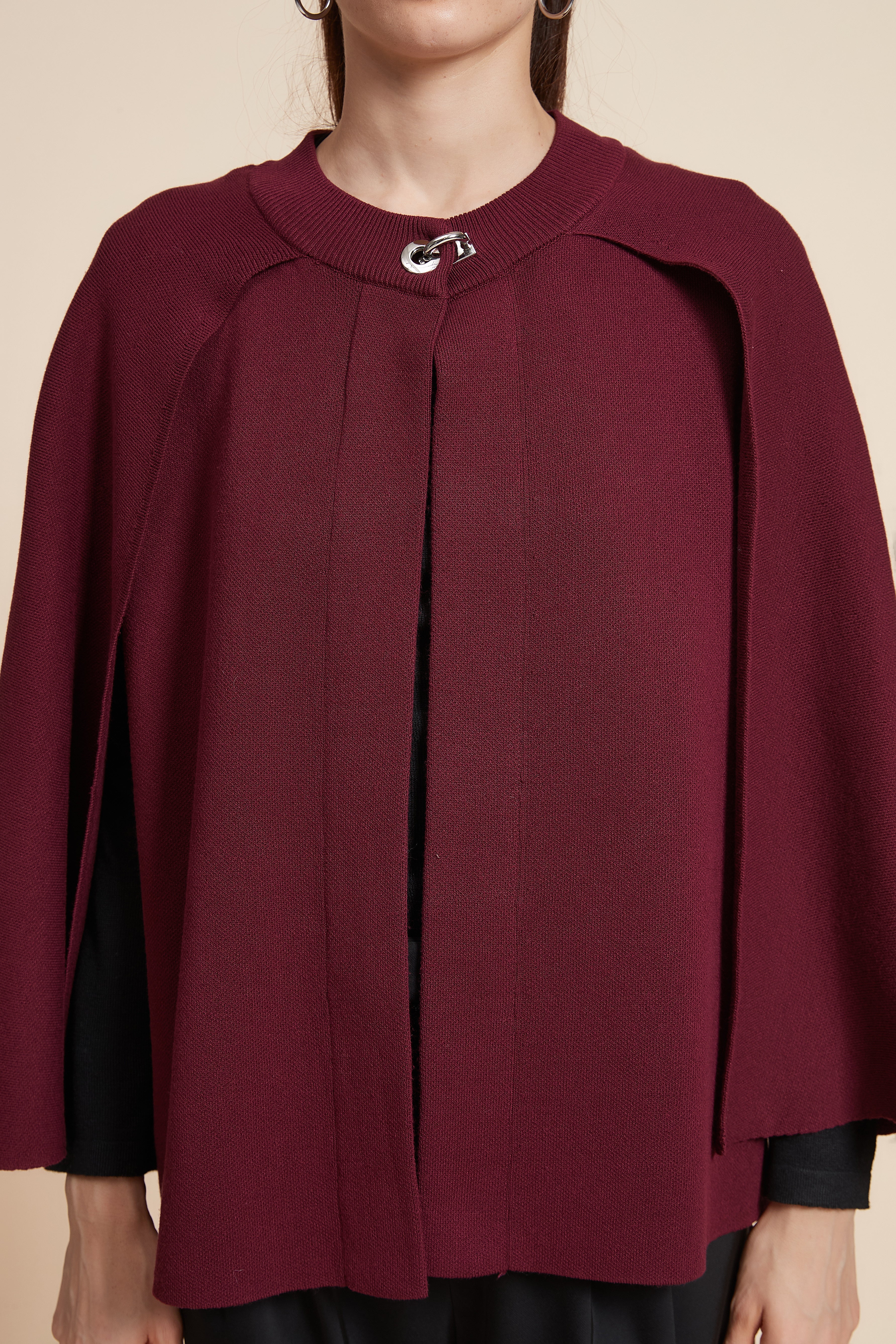 Plain Long Sleeve Midi Cape