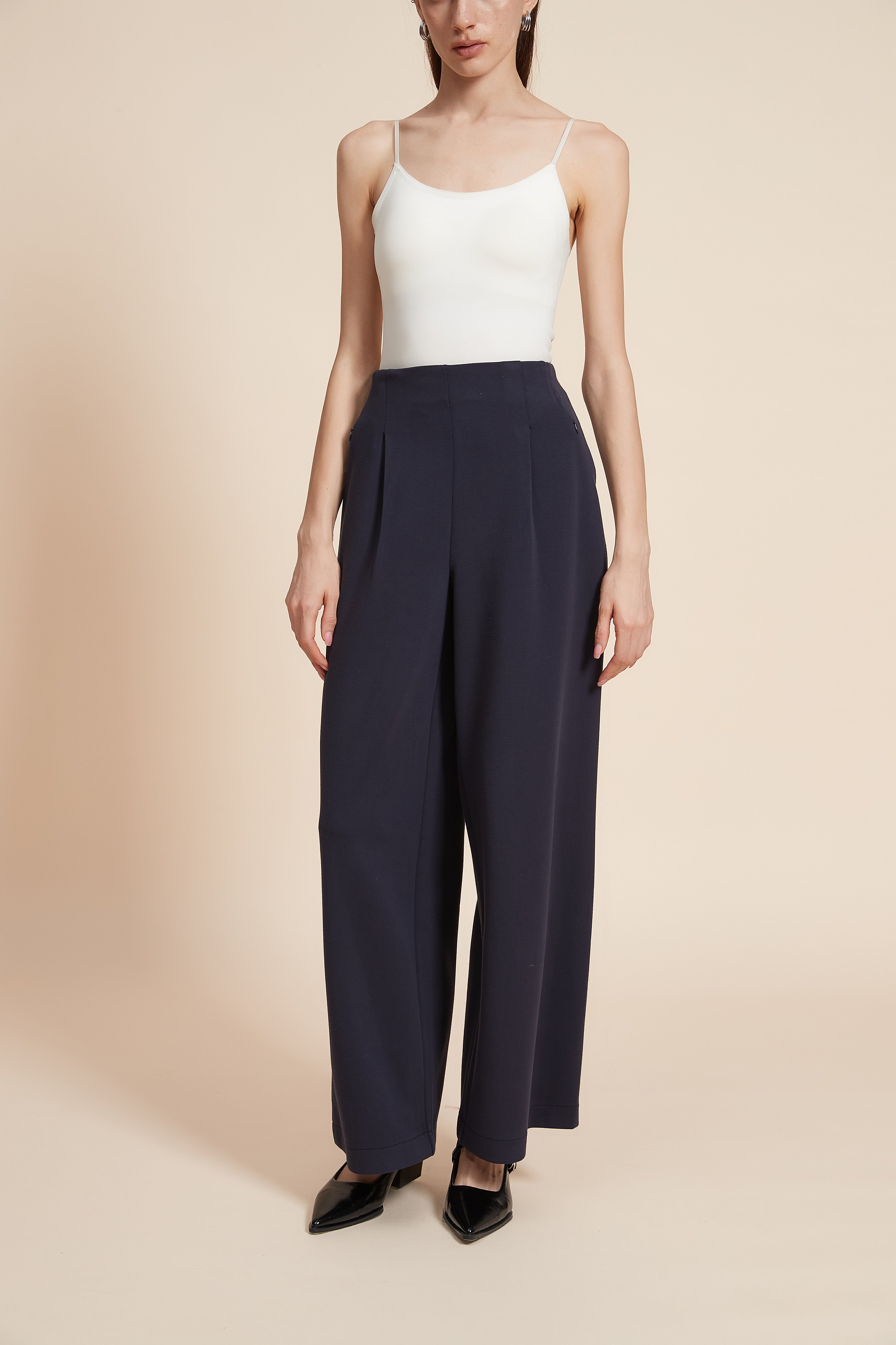Plain Wide-Leg Long Pants