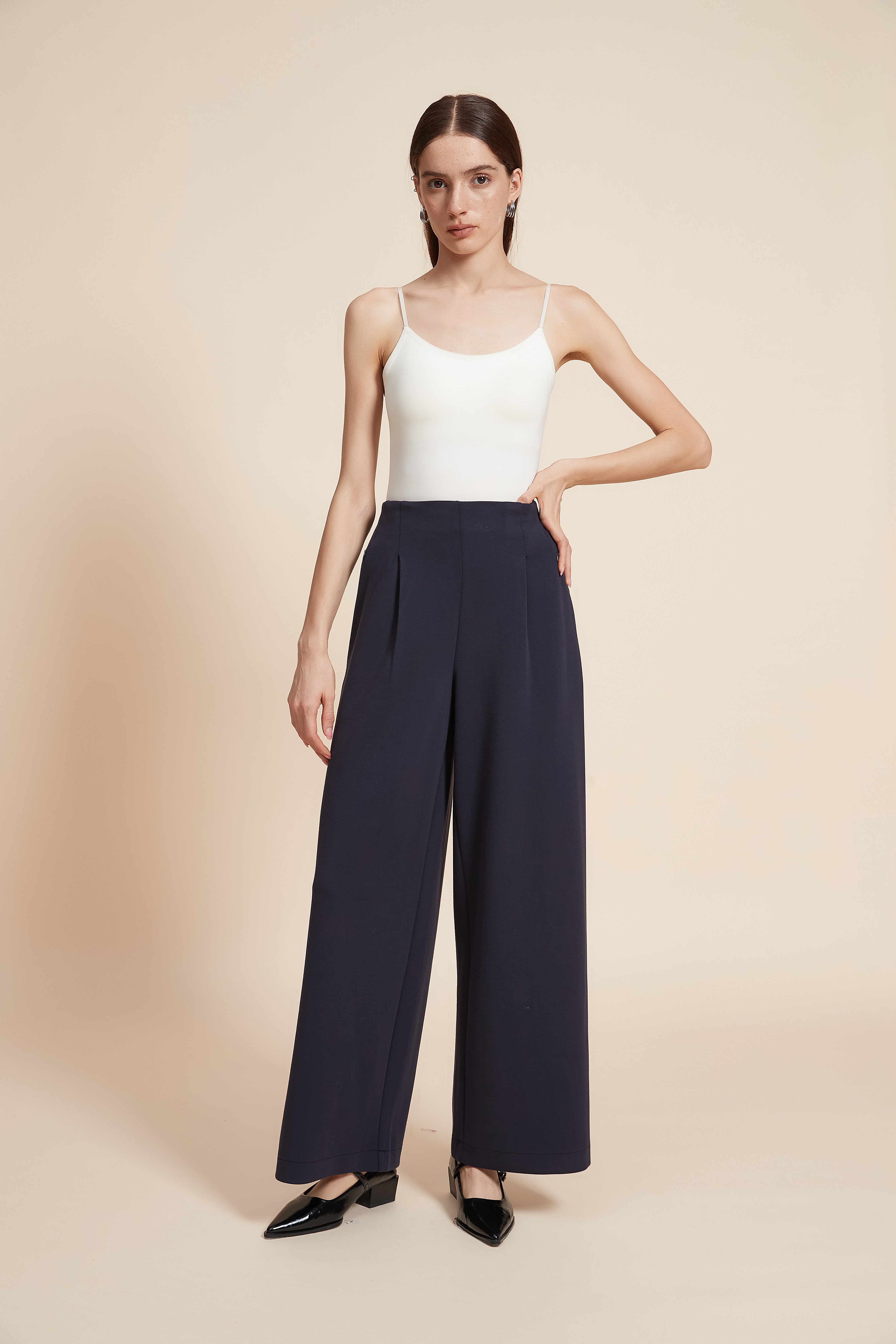 Plain Wide-Leg Long Pants