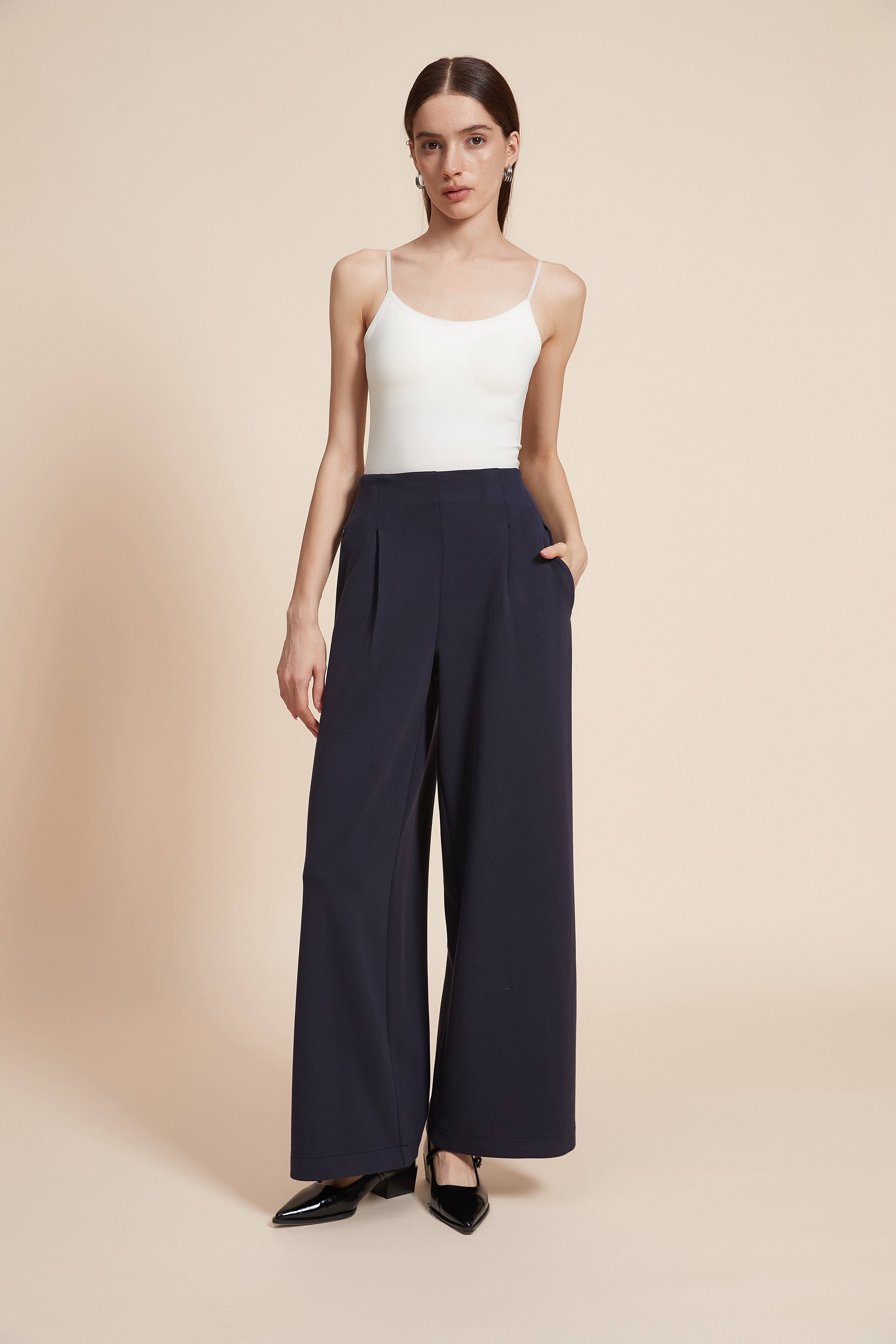 Plain Wide-Leg Long Pants