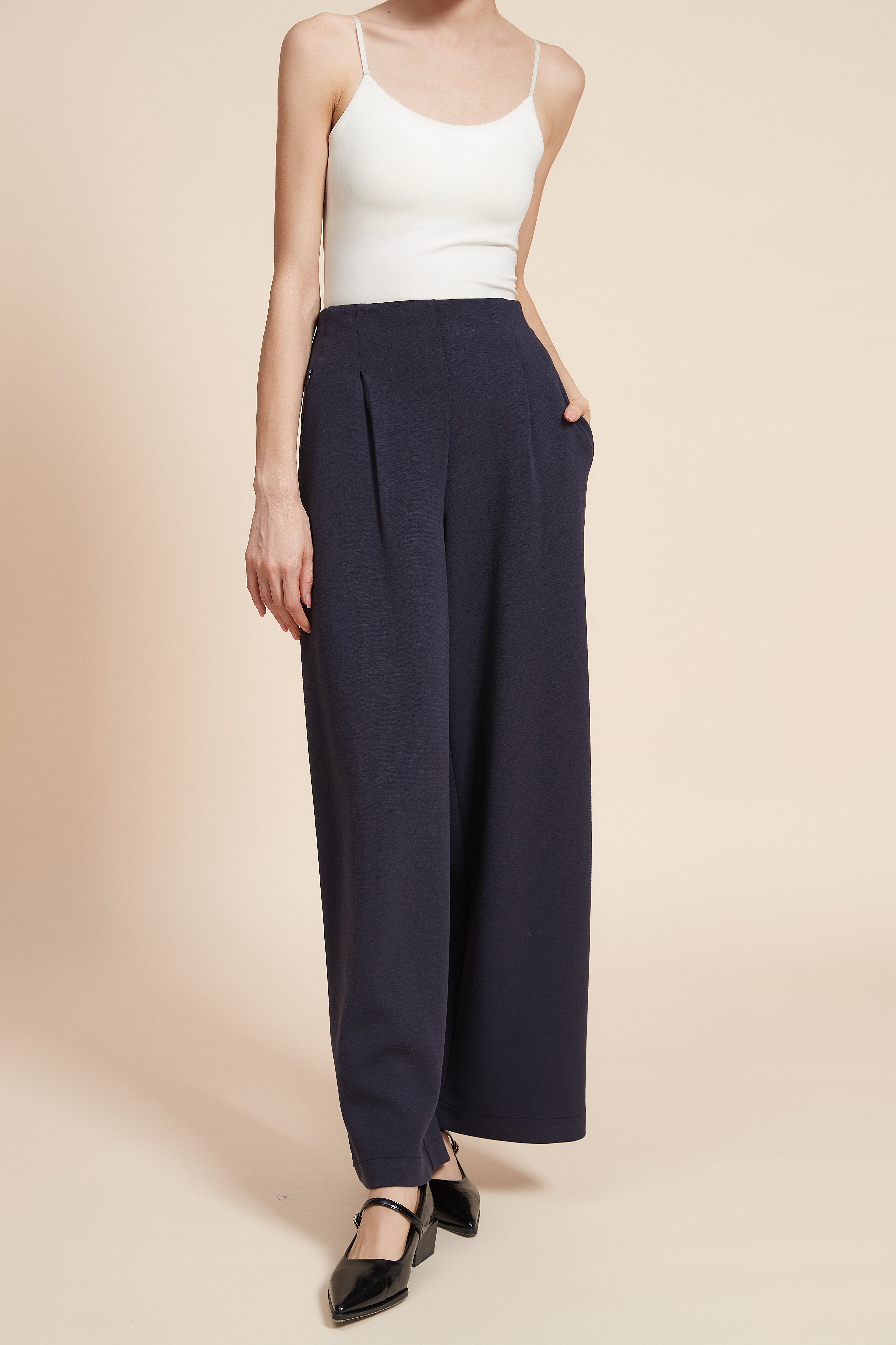 Plain Wide-Leg Long Pants