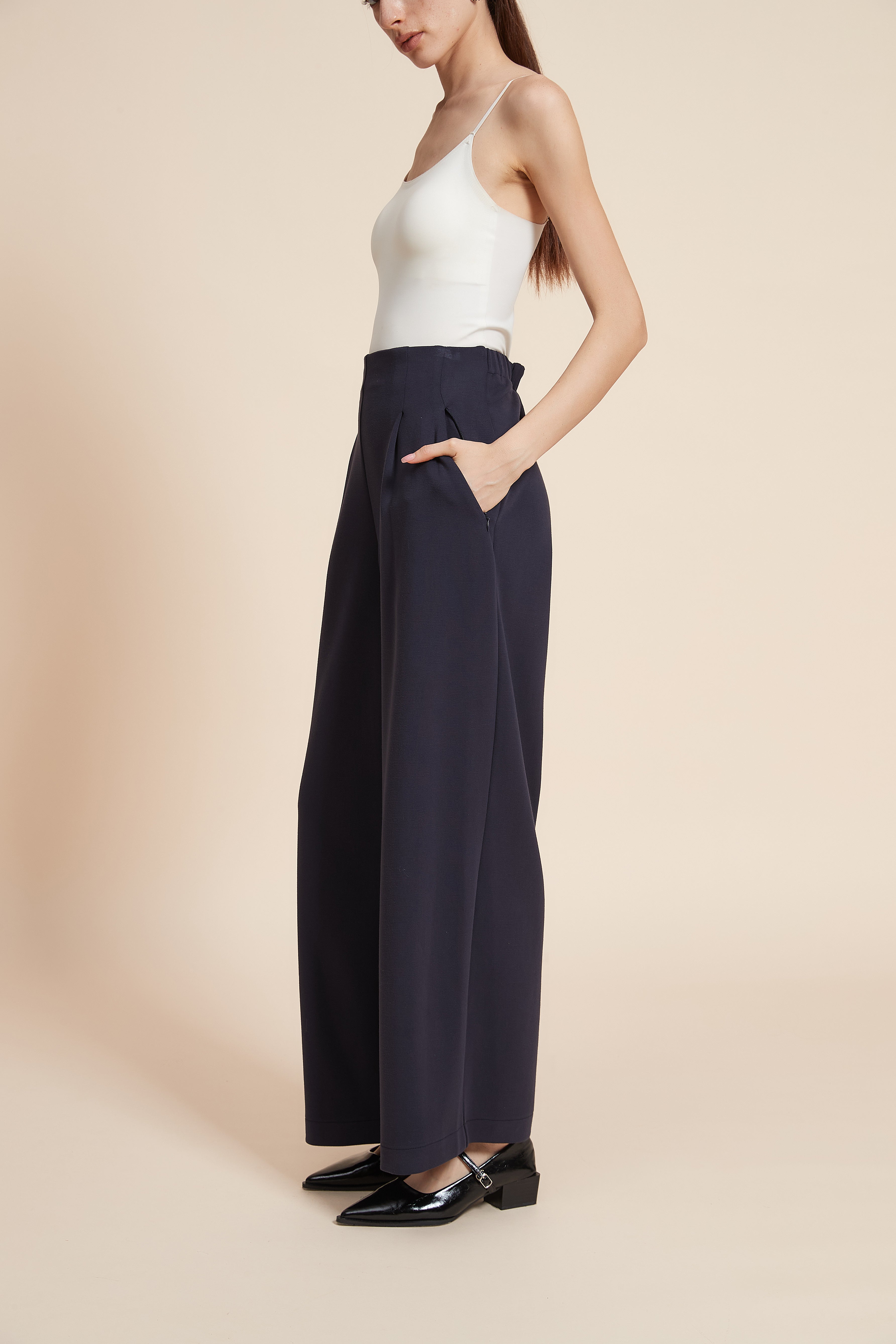 Plain Wide-Leg Long Pants