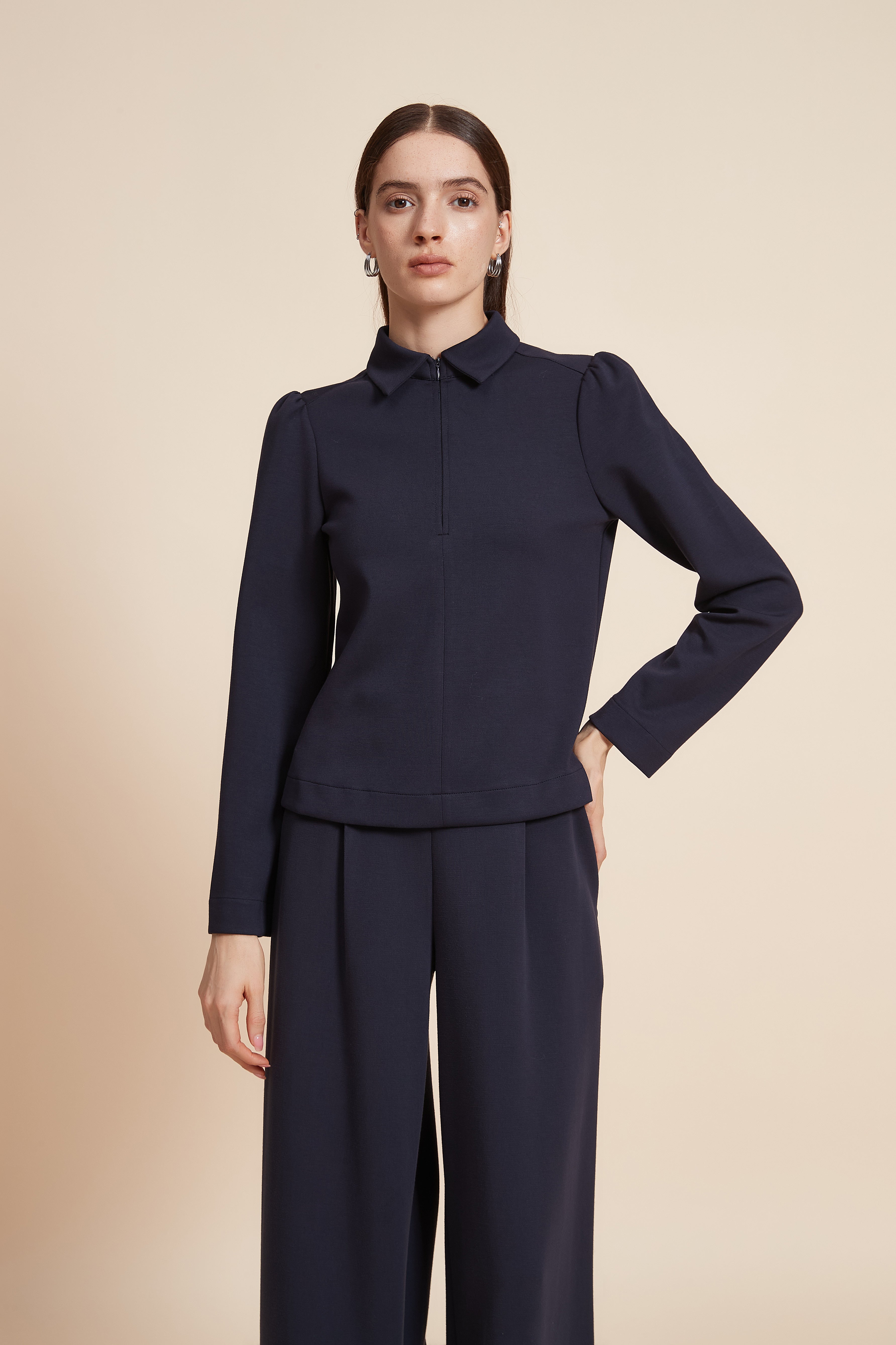 Plain Long Sleeve Short Blouse