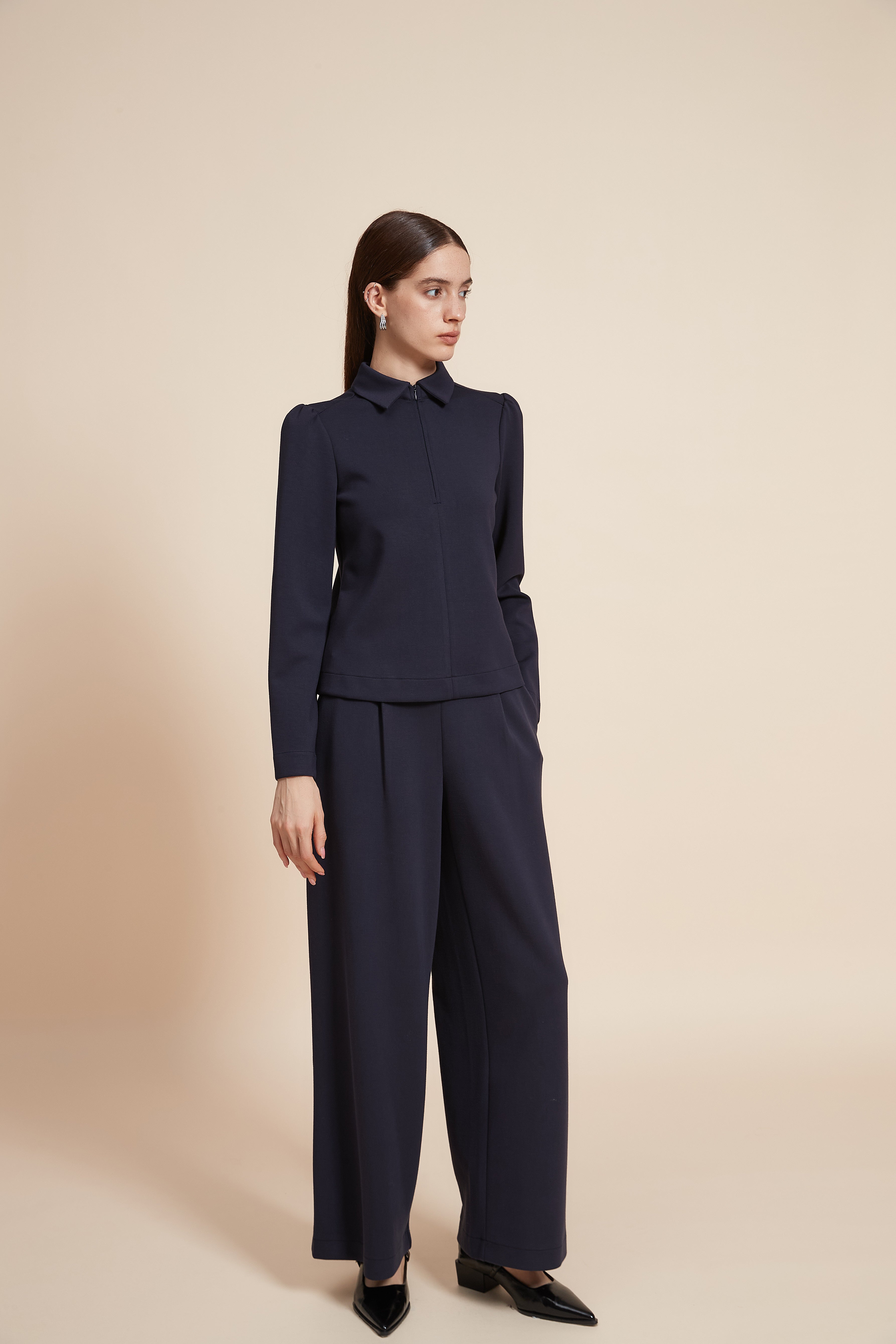 Plain Long Sleeve Short Blouse