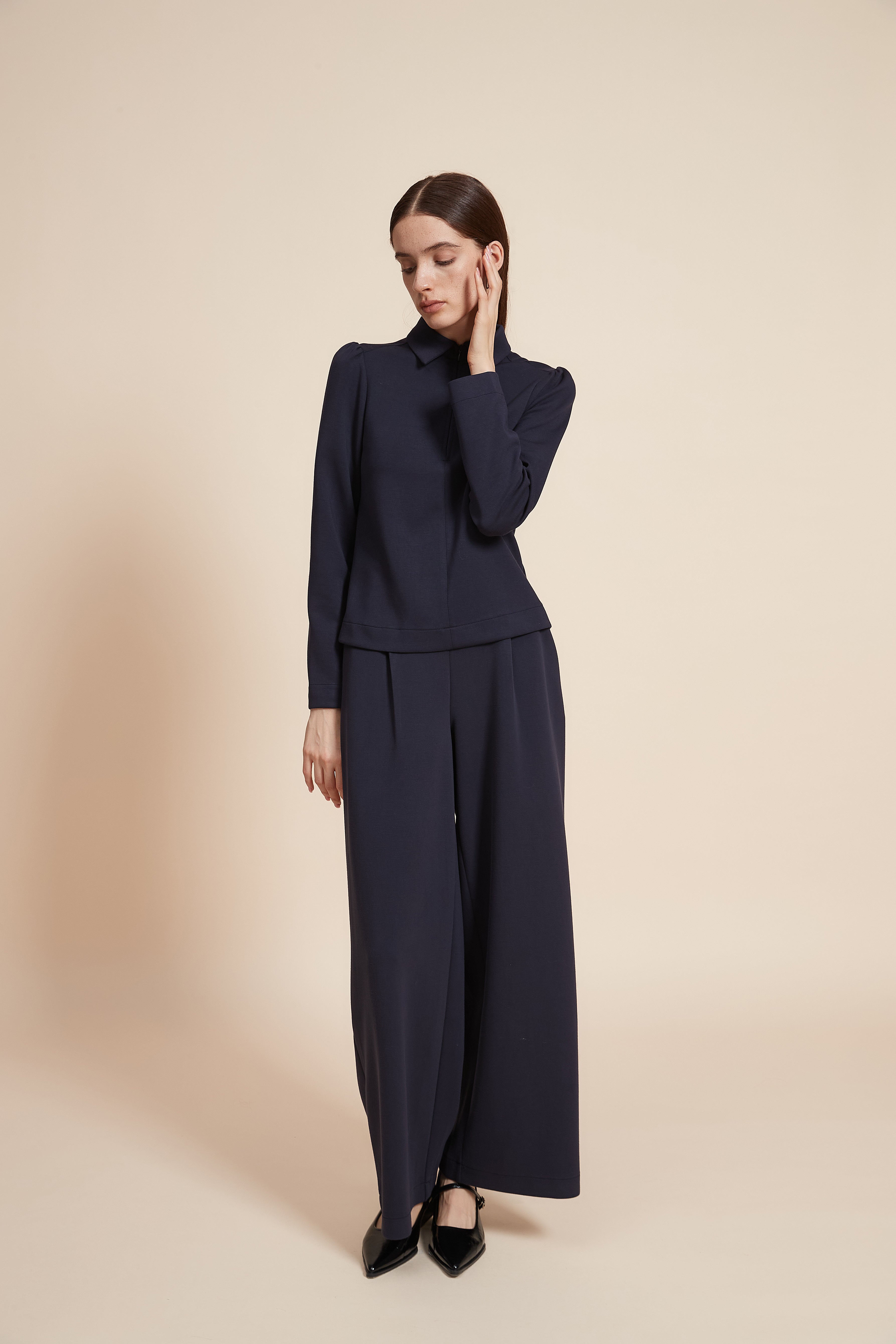 Plain Long Sleeve Short Blouse