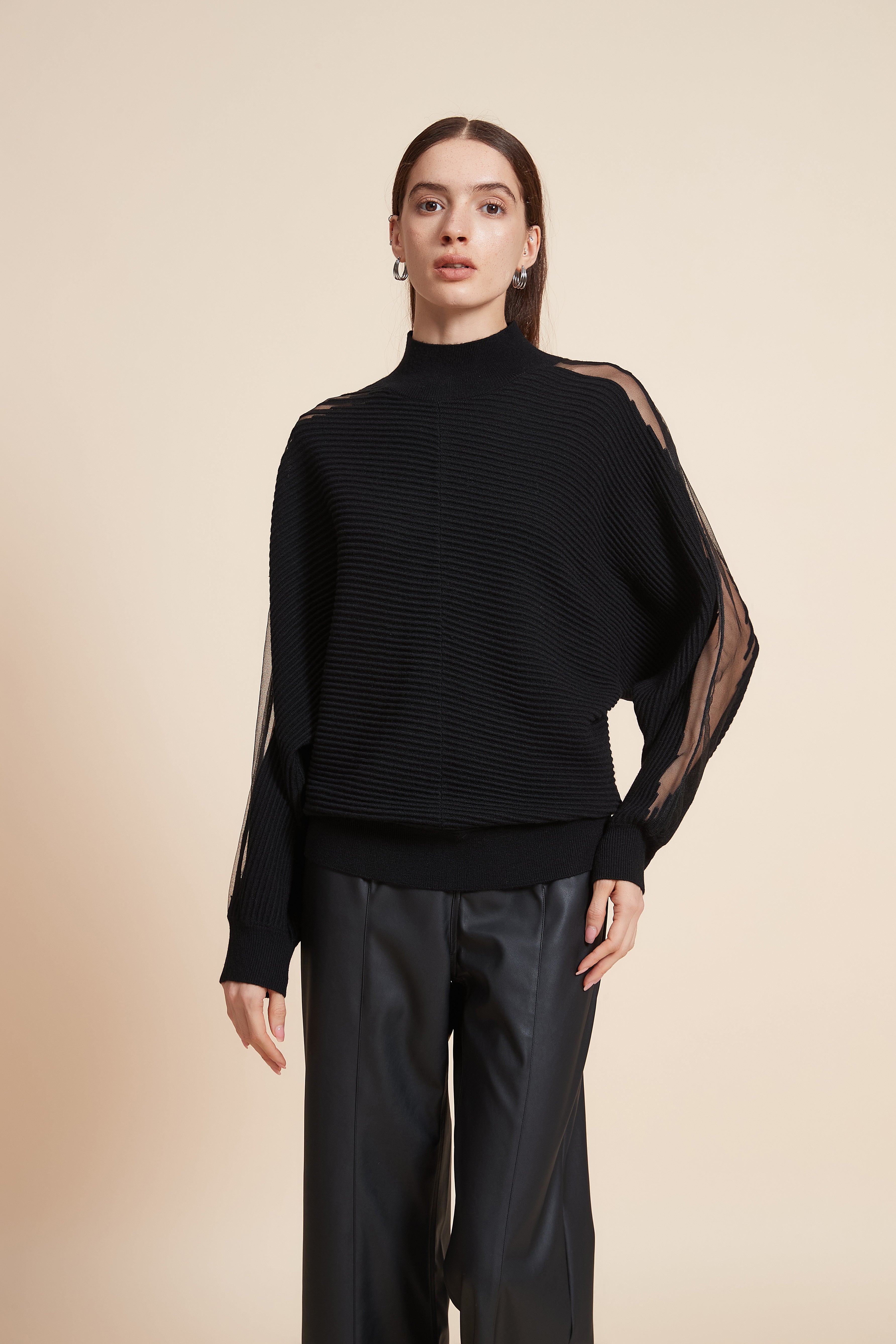 Plain Sweater With Long Sheer Sleeves