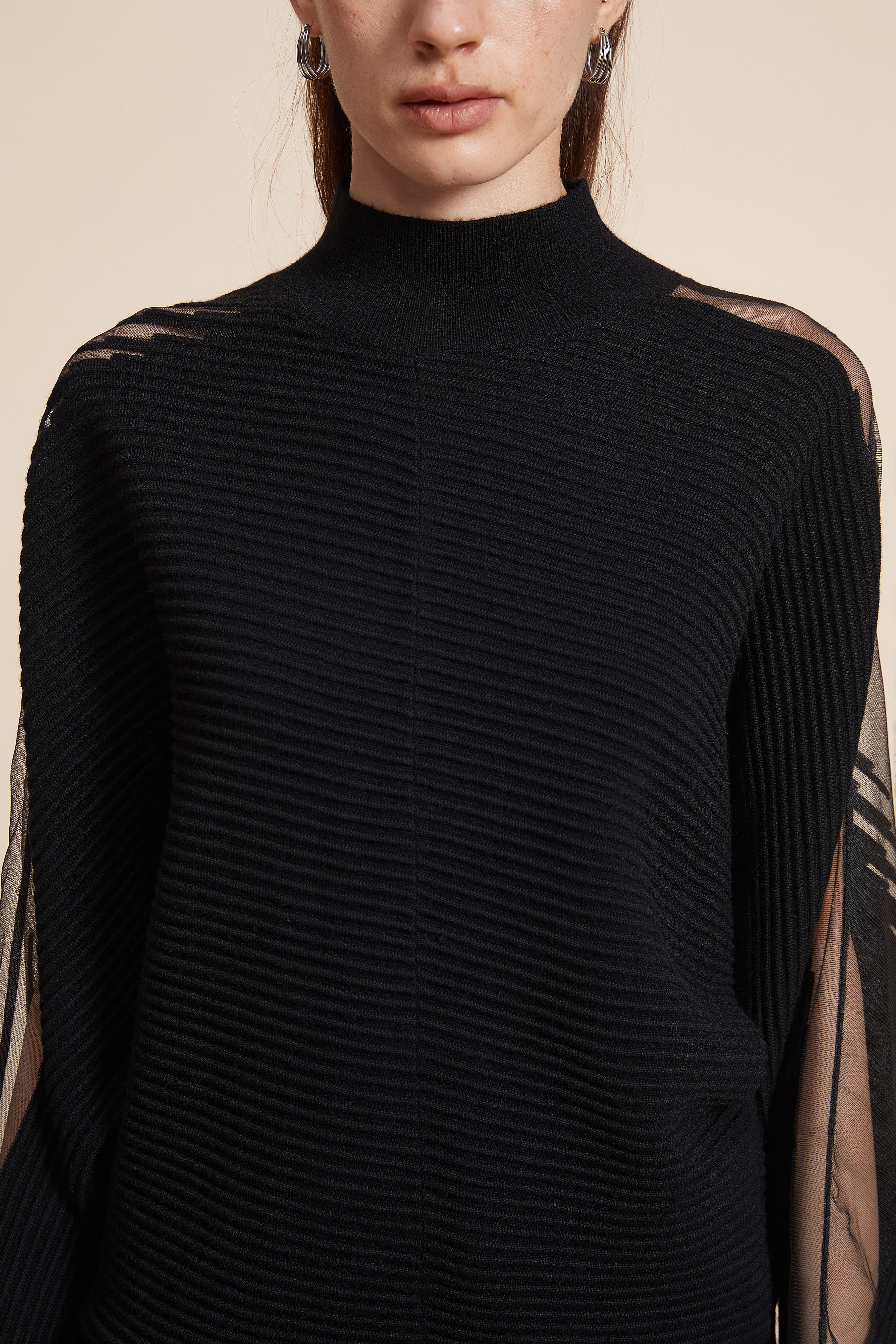 Plain Sweater With Long Sheer Sleeves