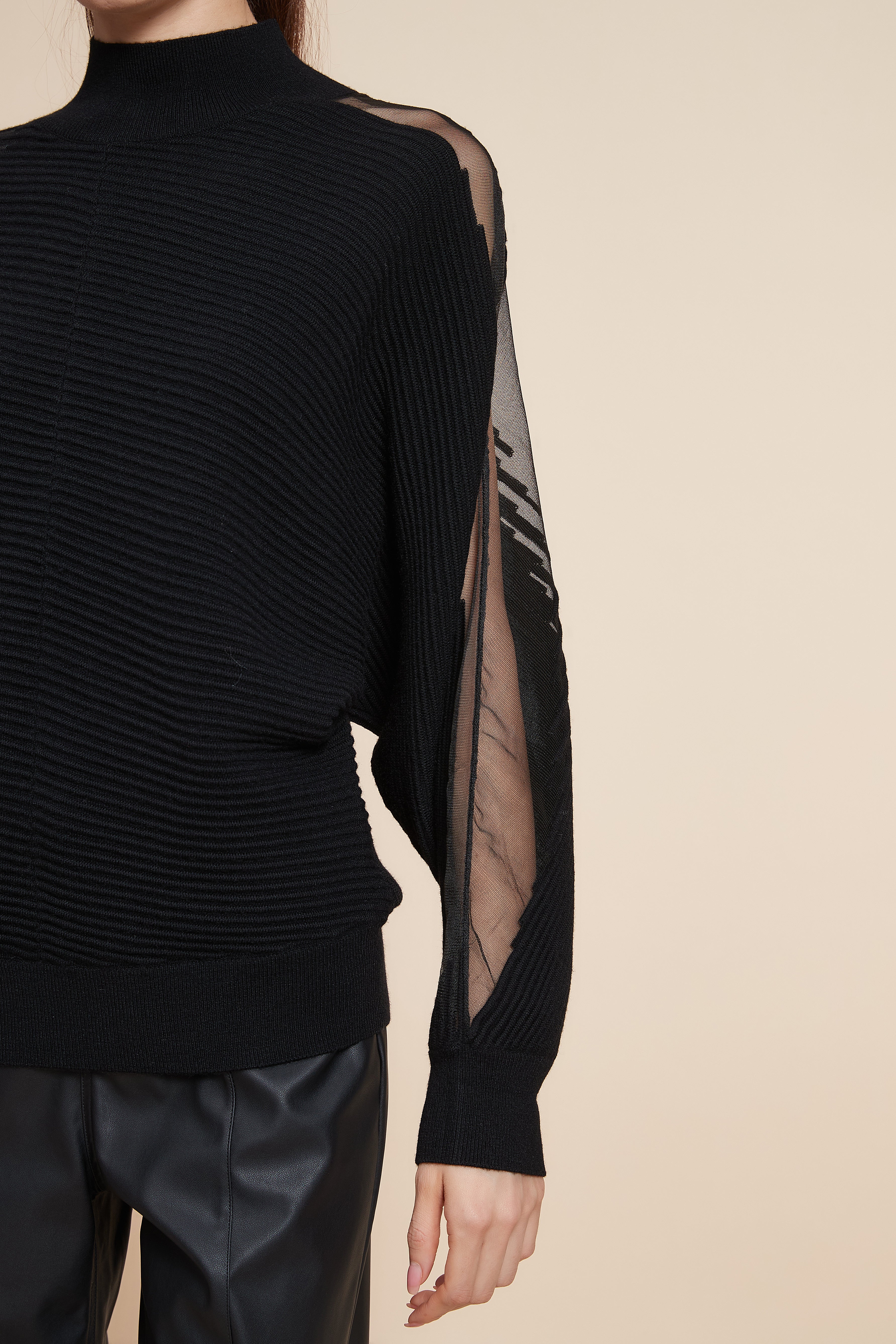 Plain Sweater With Long Sheer Sleeves